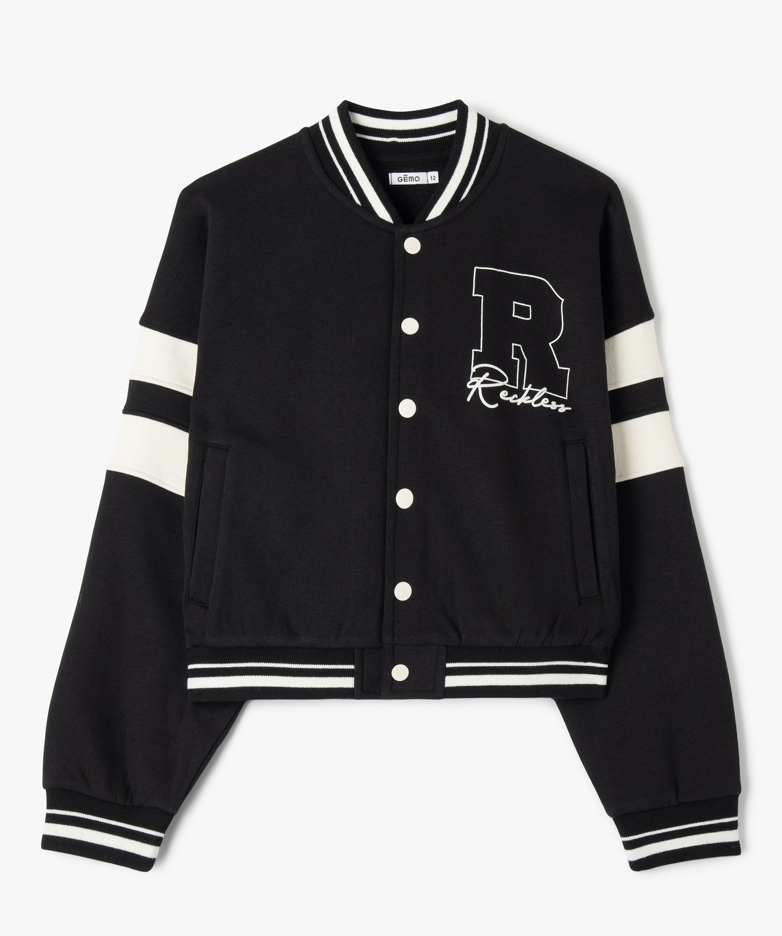 Blouson court avec finitions bord-côte fille - 16 - noir - GEMO