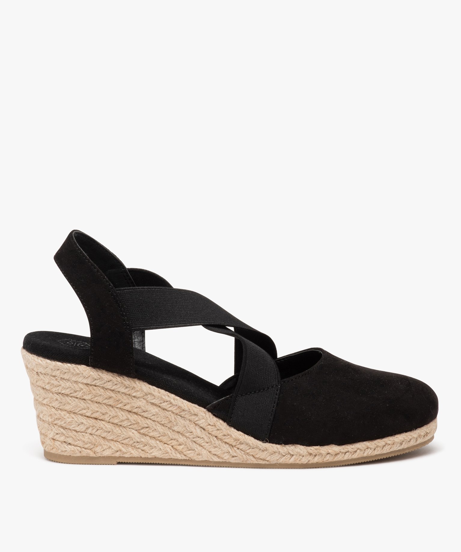 Sandales femme unies avec semelle corde compensée dessus à brides élastiques - 36 - noir - GEMO