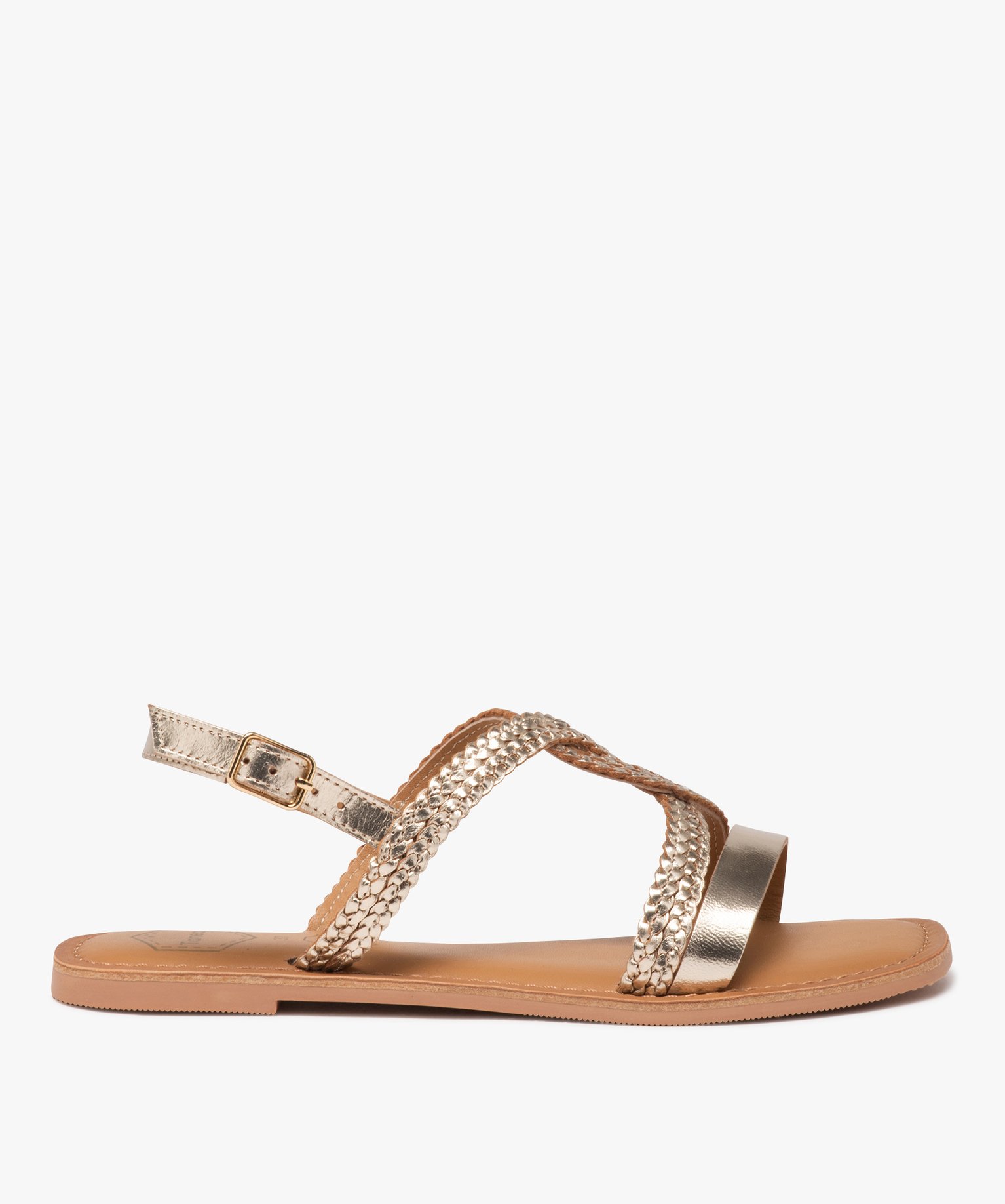 Sandales femme en cuir effet métallisé à brides tressées entrelacées - Taneo - 38 - or - TANEO