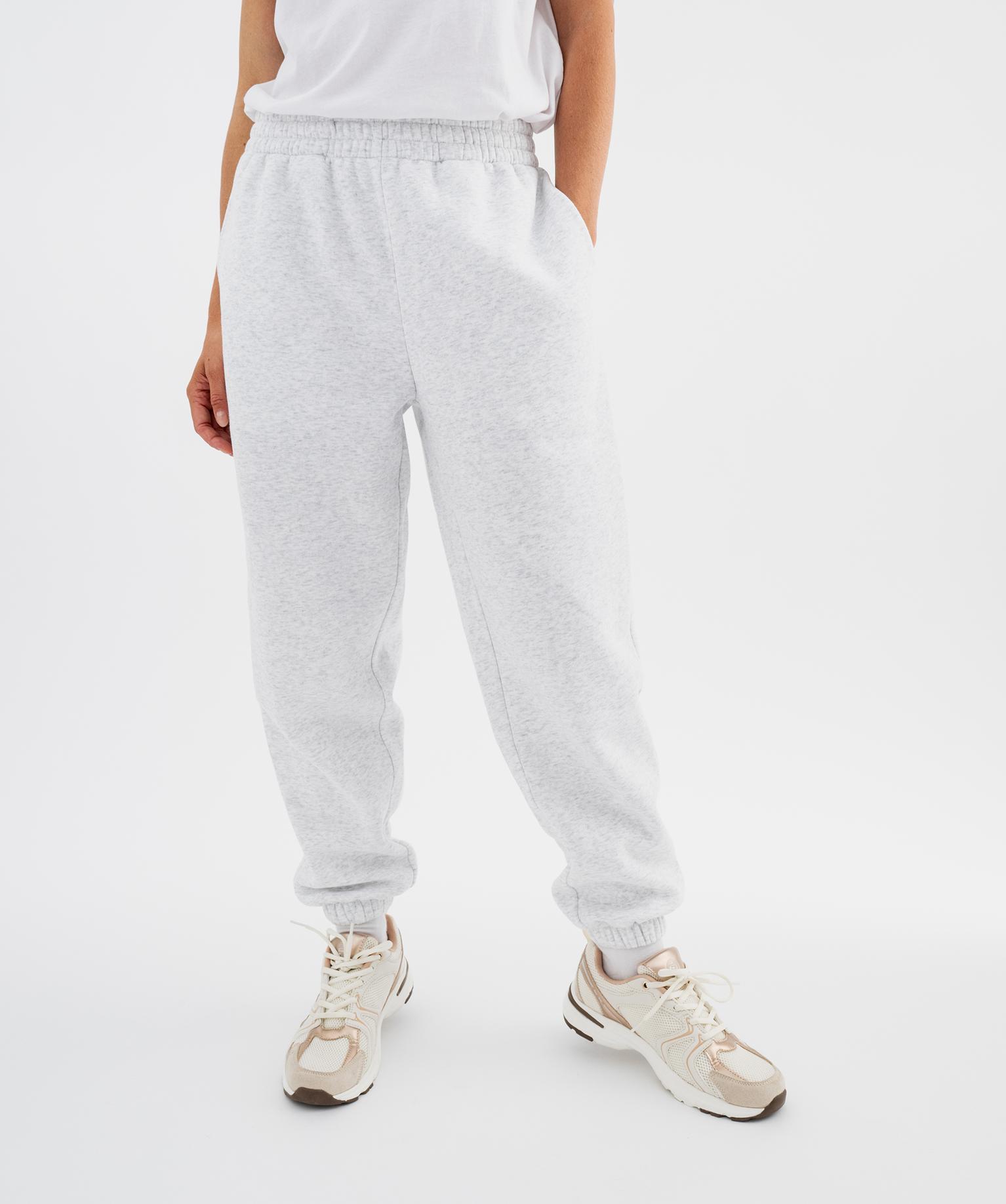 Pantalon de jogging en molleton uni à taille élastiquée femme - 42-44/L - gris clair - GEMO