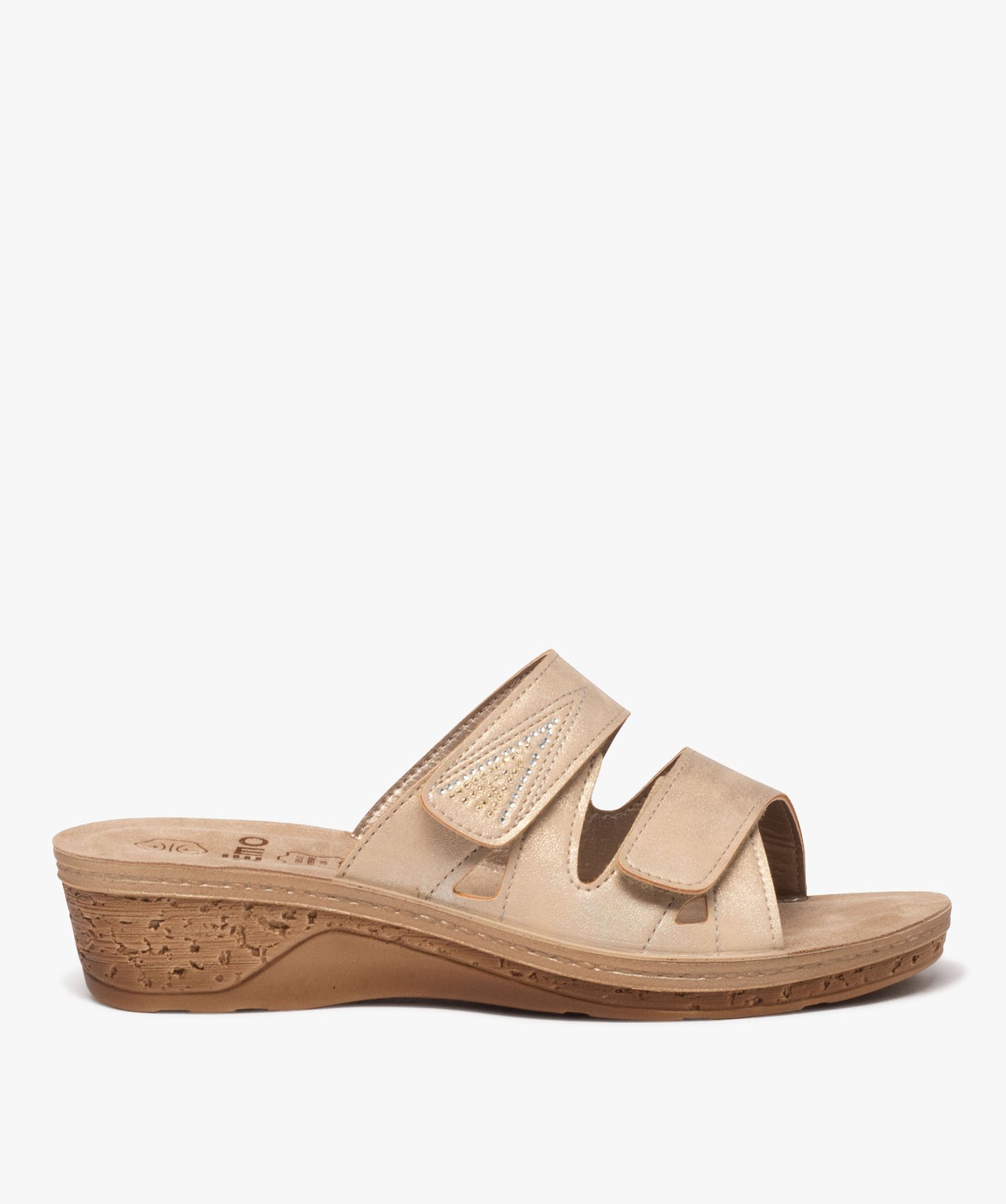 Mules femme confort unies à semelle compensée avec double brides scratch - 36 - beige - GEMO