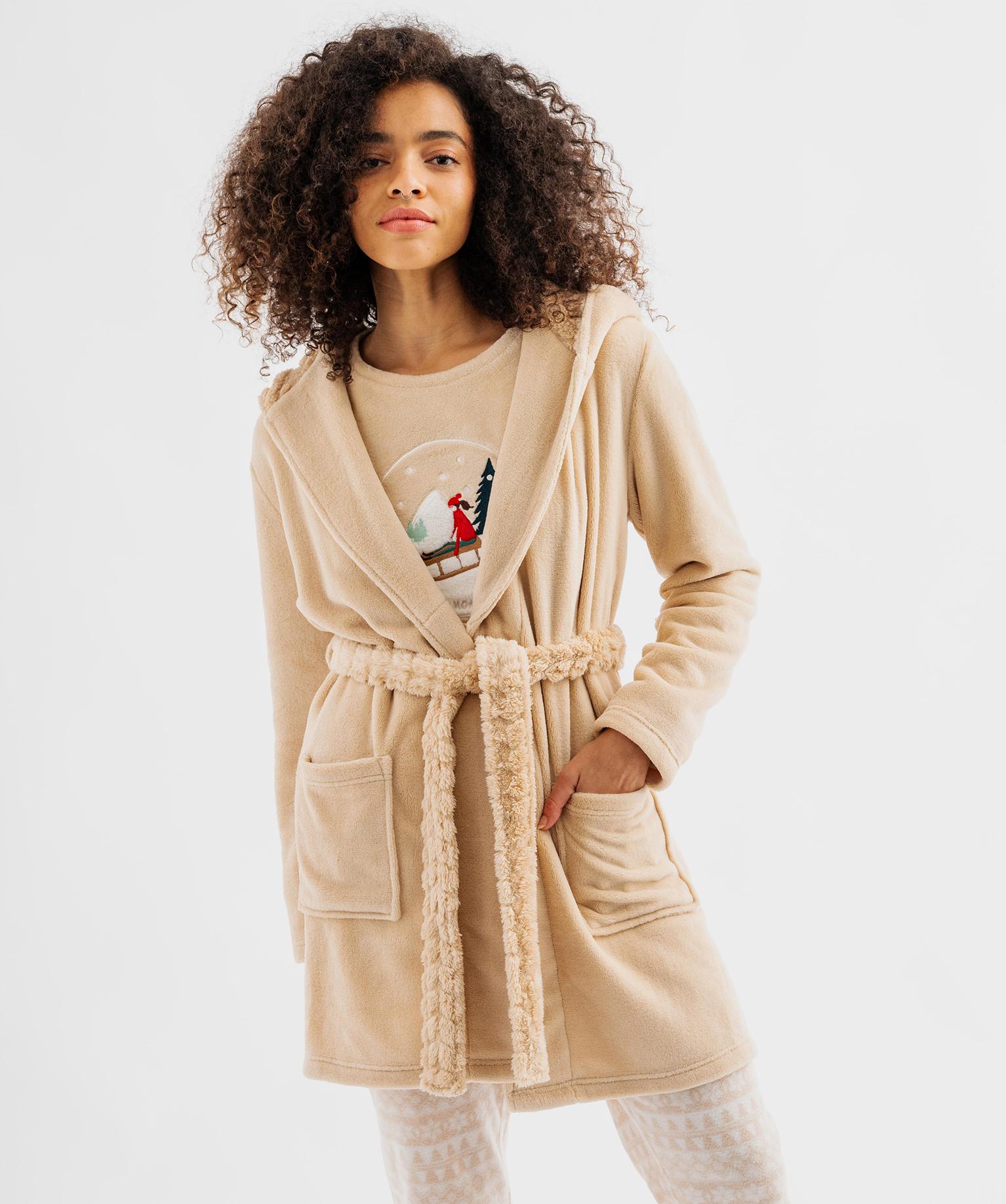 Robe de chambre à capuche femme - 42-44/L - beige standard - GEMO