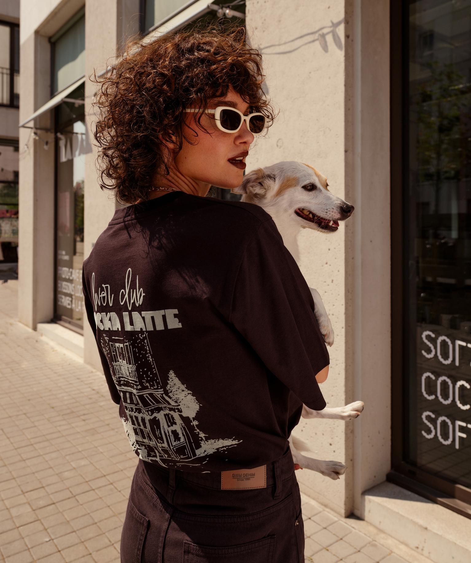 Tee-shirt manches courtes loose imprimé devant et dos femme - 36/S - marron fonce - GEMO