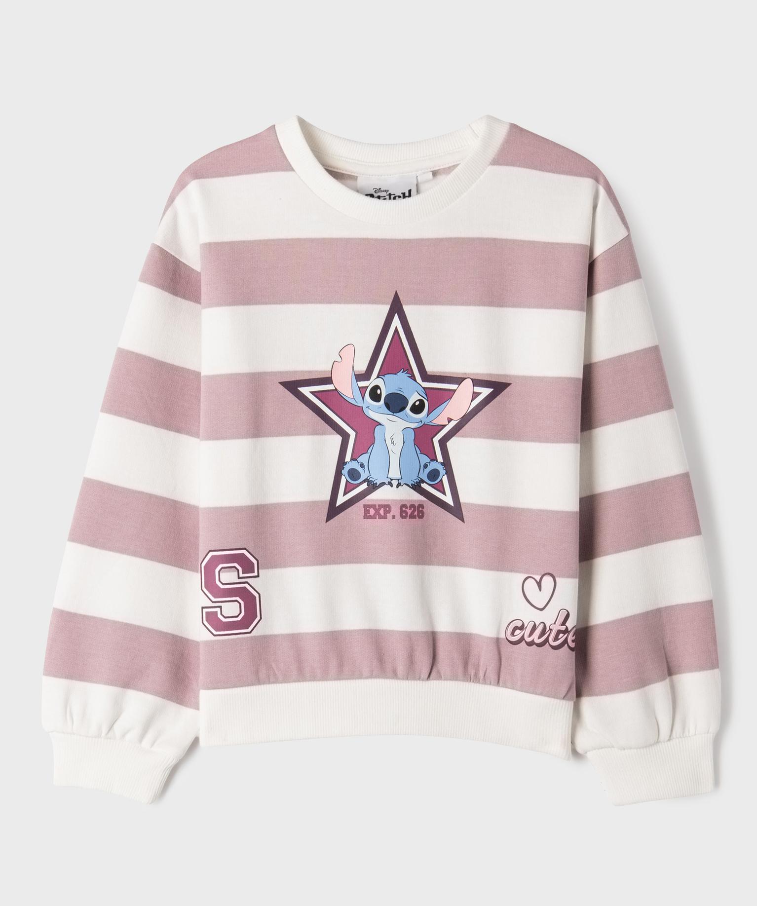 Sweat rayé avec motif Stitch fille - Disney - 10A - violet clair - LILO & STITCH