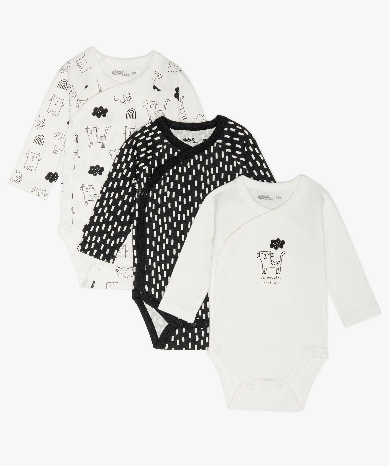 Body Bebe Croise A Manches Longues Lot De 3 Gemo