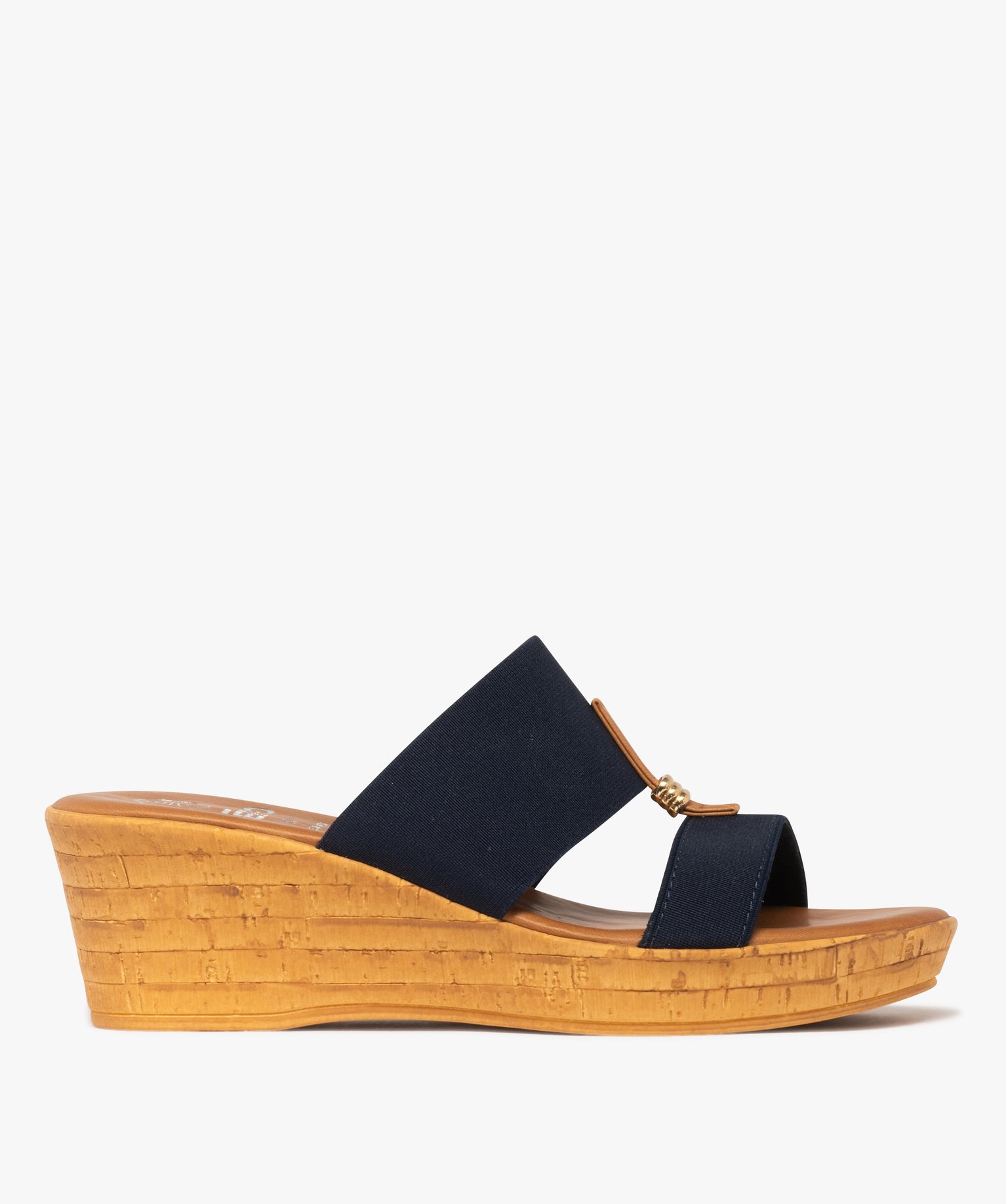Mules femme à talon compensé et brides élastiques avec détail fantaisie - 41 - marine - GEMO