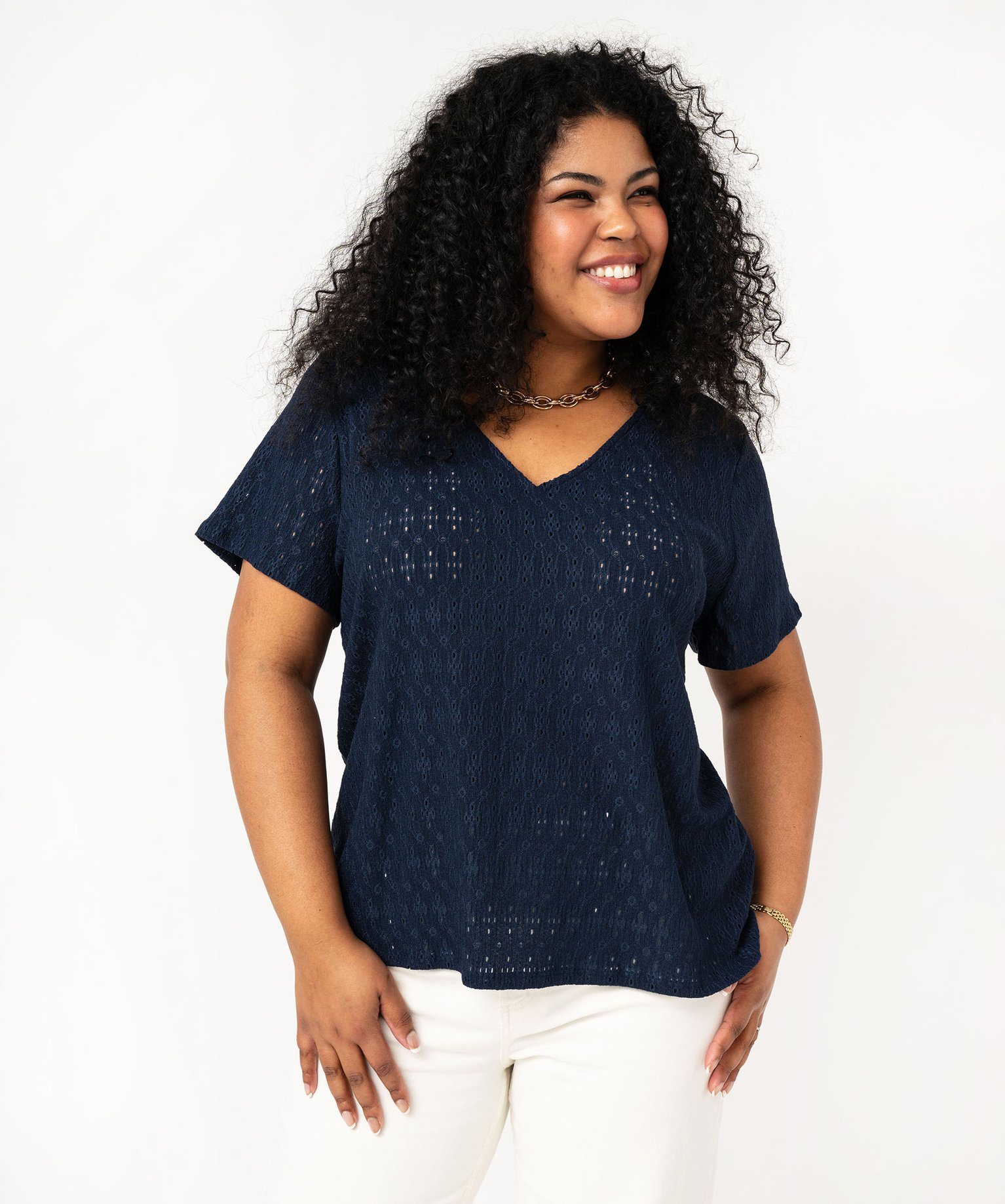 Tee-shirt grande taille manches courtes en maille ajourée femme - 46/48 - marine - GEMO