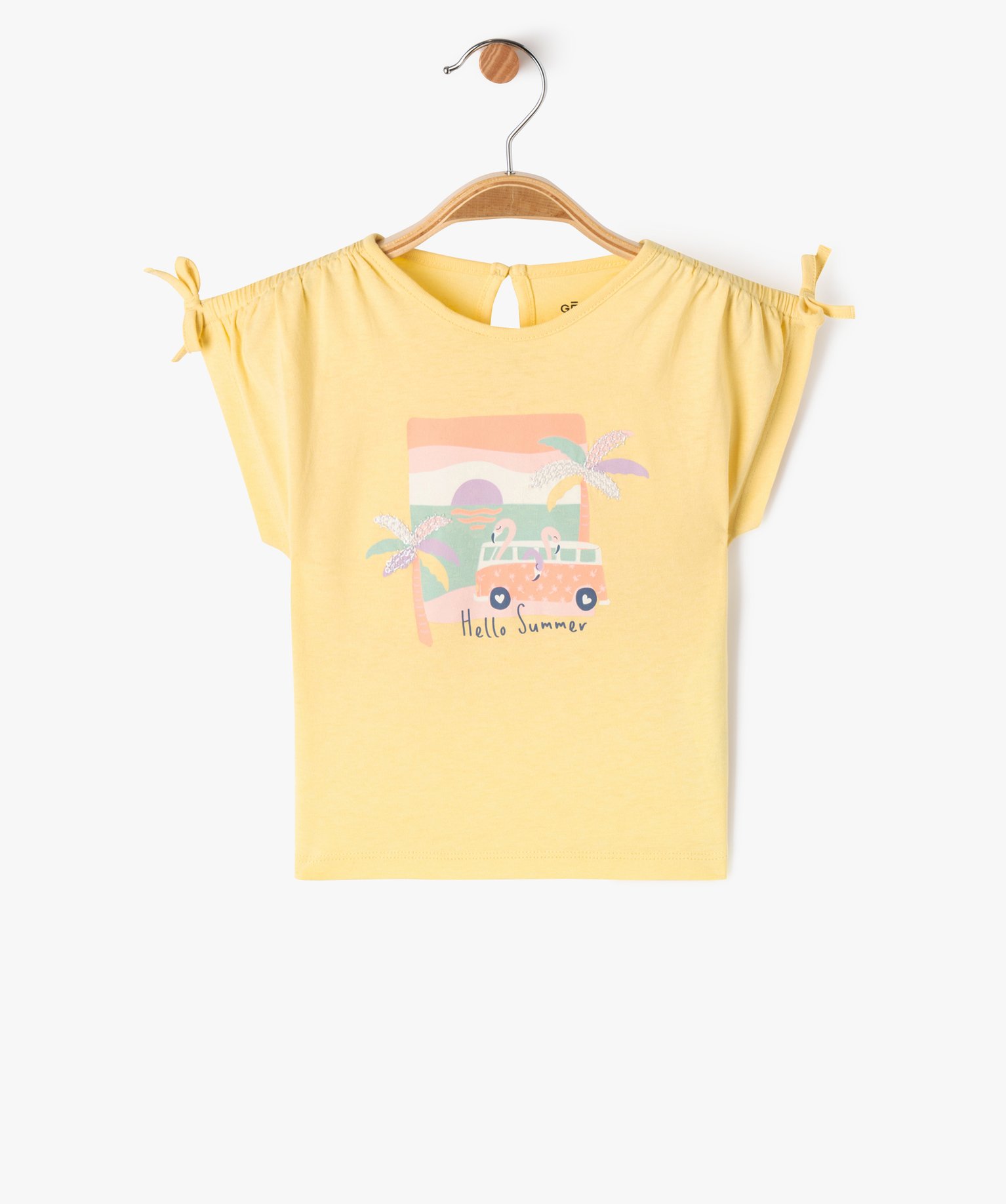 Tee-shirt à manches courtes avec motif en sequins bébé fille - 12M - jaune - GEMO