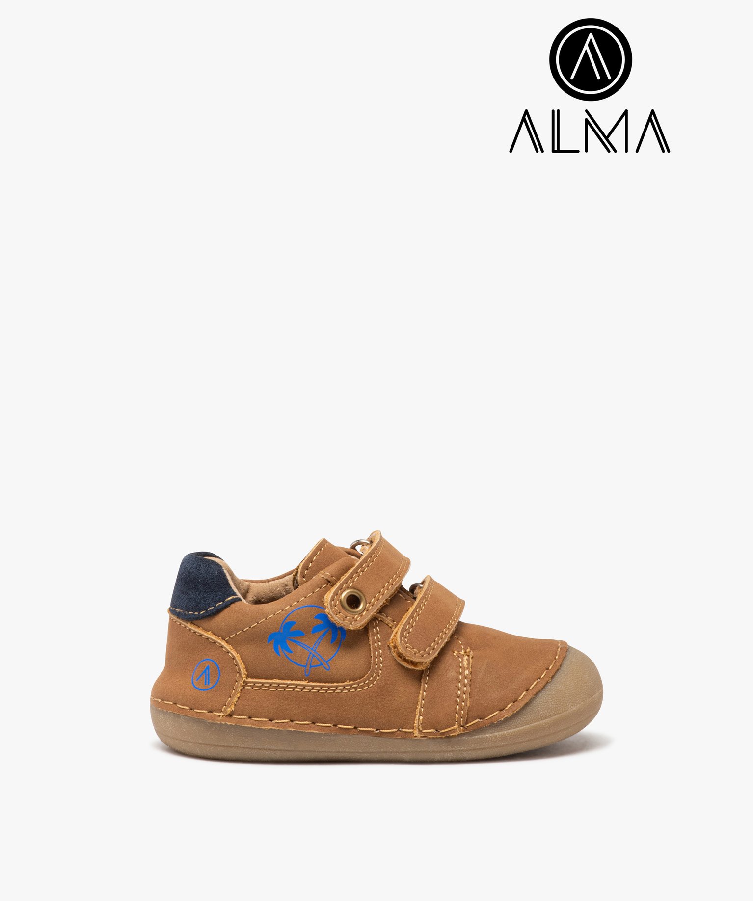 Chaussures premiers pas en cuir souple à double scratch bébé garçon - Alma - 21 - camel - ALMA