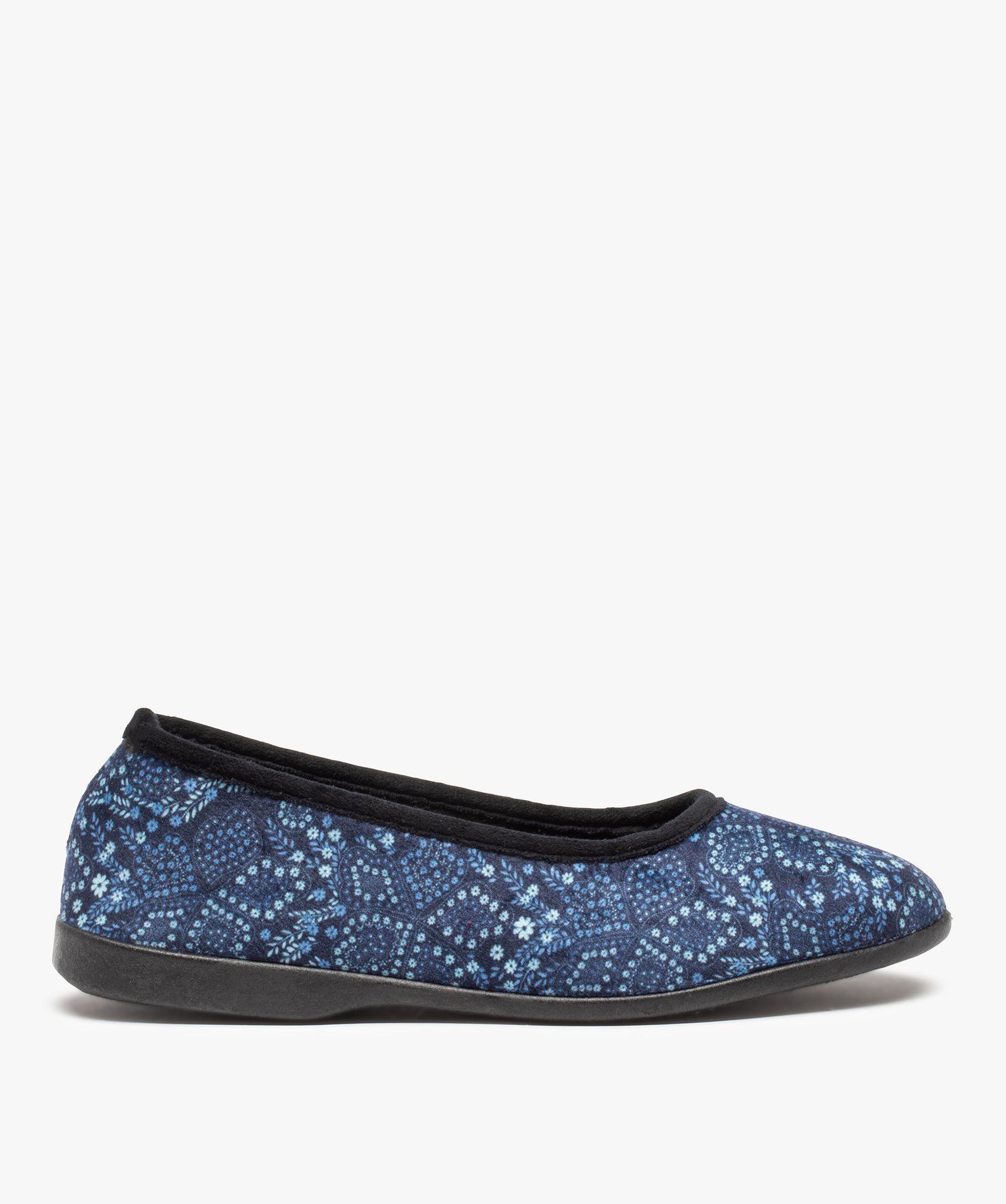 Chaussons femme ballerines en velours imprimé - 36 - bleu - GEMO