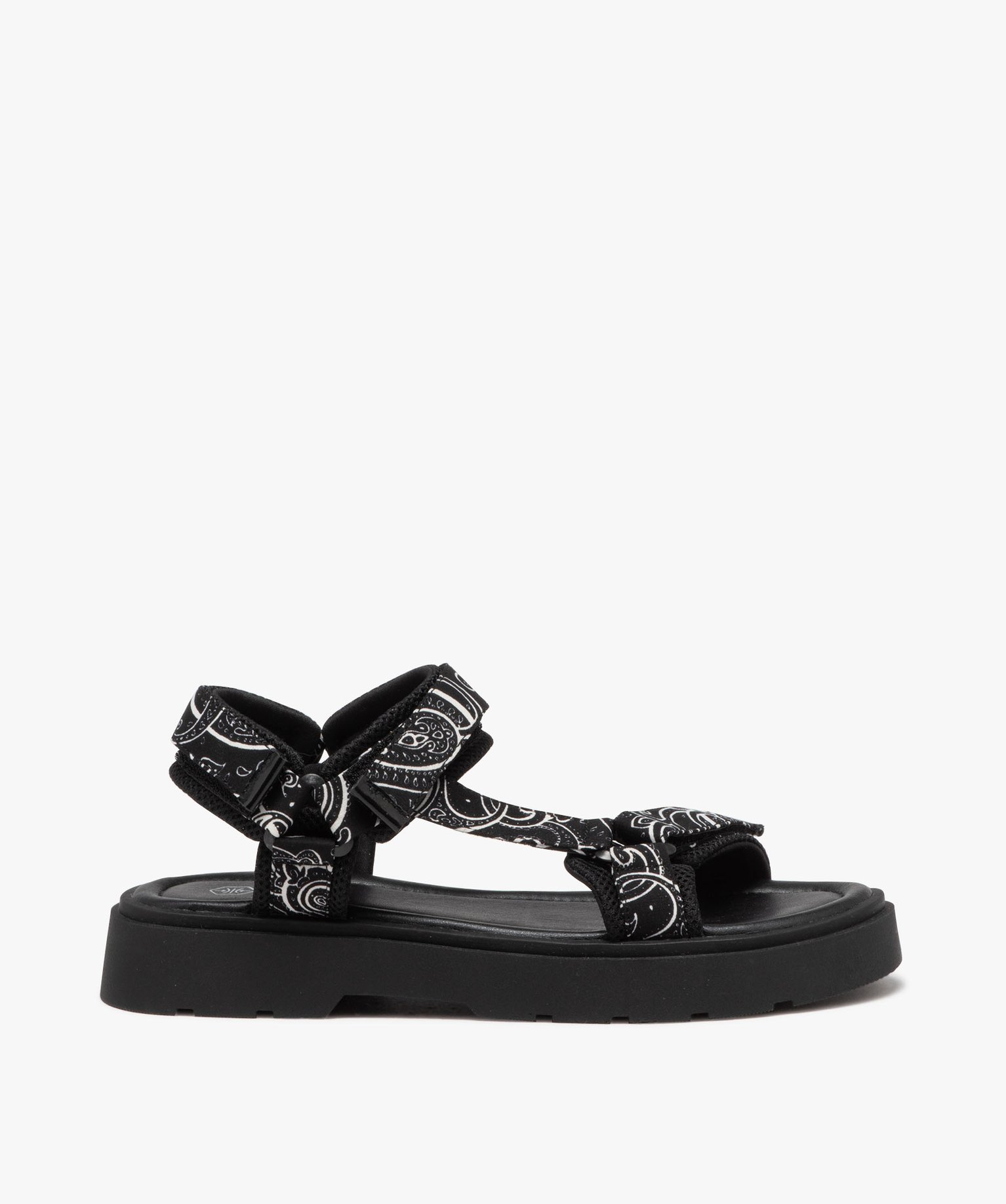 Sandales fille avec brides à motifs et à scratch - 37 - noir - GEMO