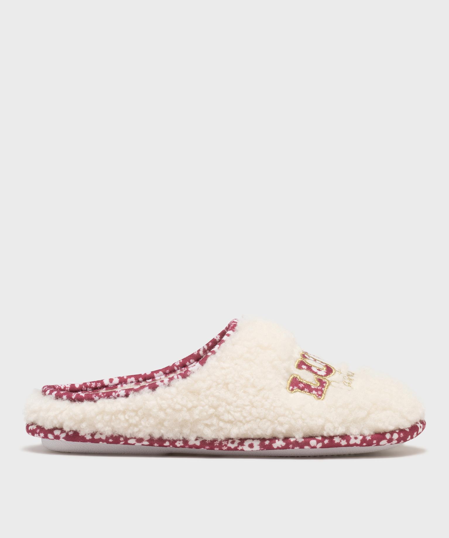 Mules d’intérieur en sherpa avec inscription brodée femme - LuluCastagnette - LULUCASTAGNETTE
