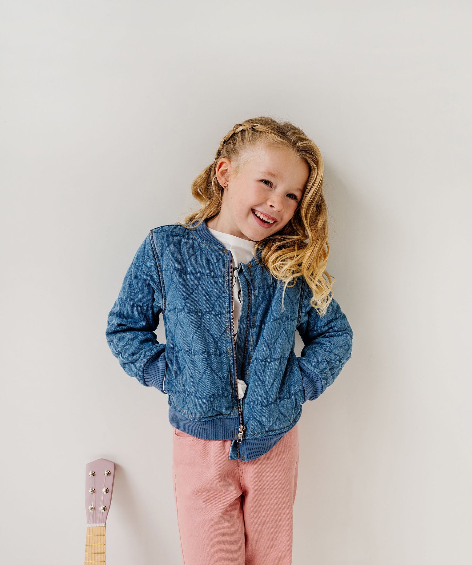 Blouson en jean matelassage cœurs fille - 8 - stone - GEMO