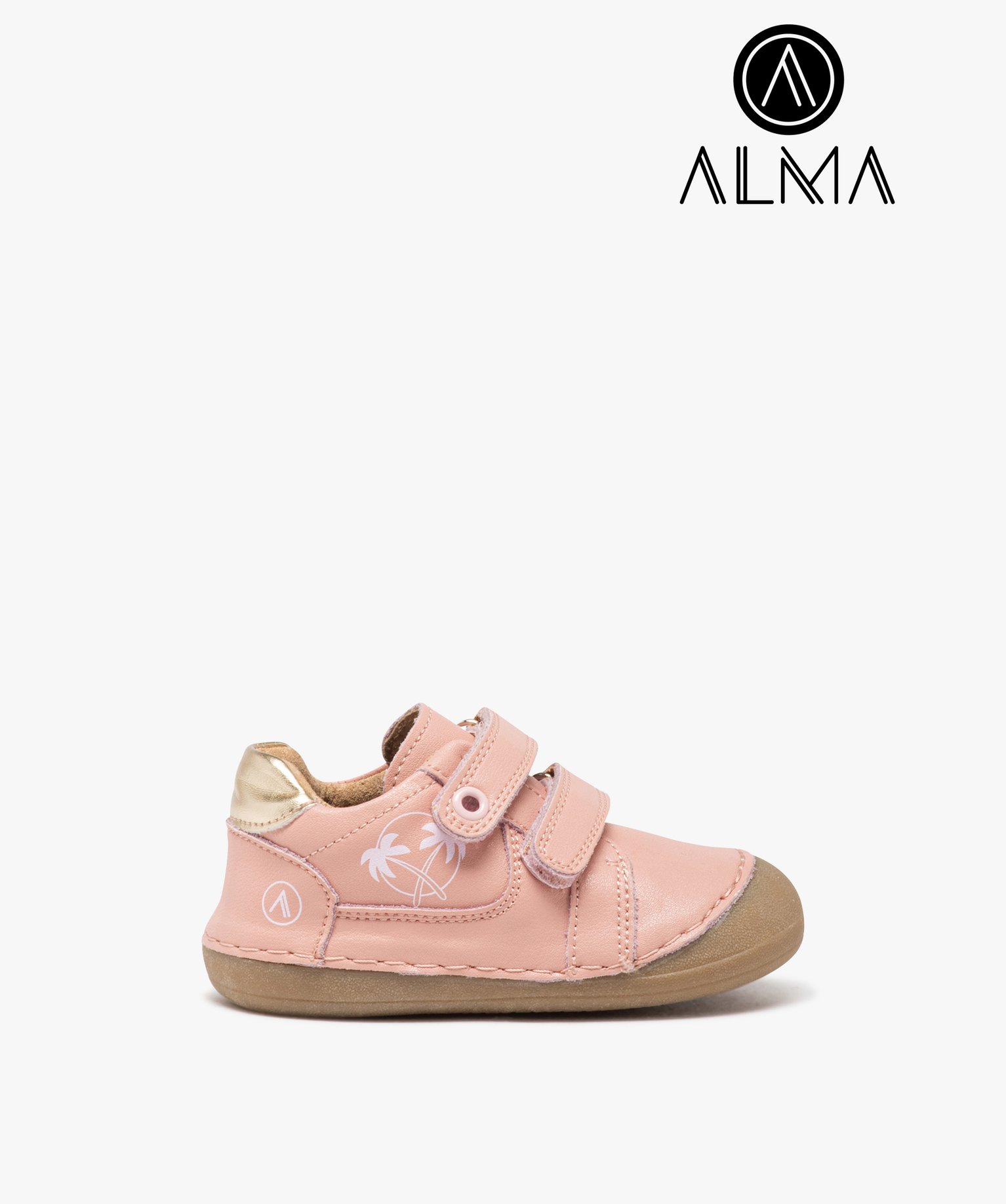 Chaussures premiers pas en cuir souple à double scratch bébé fille - Alma - 18 - rose - ALMA