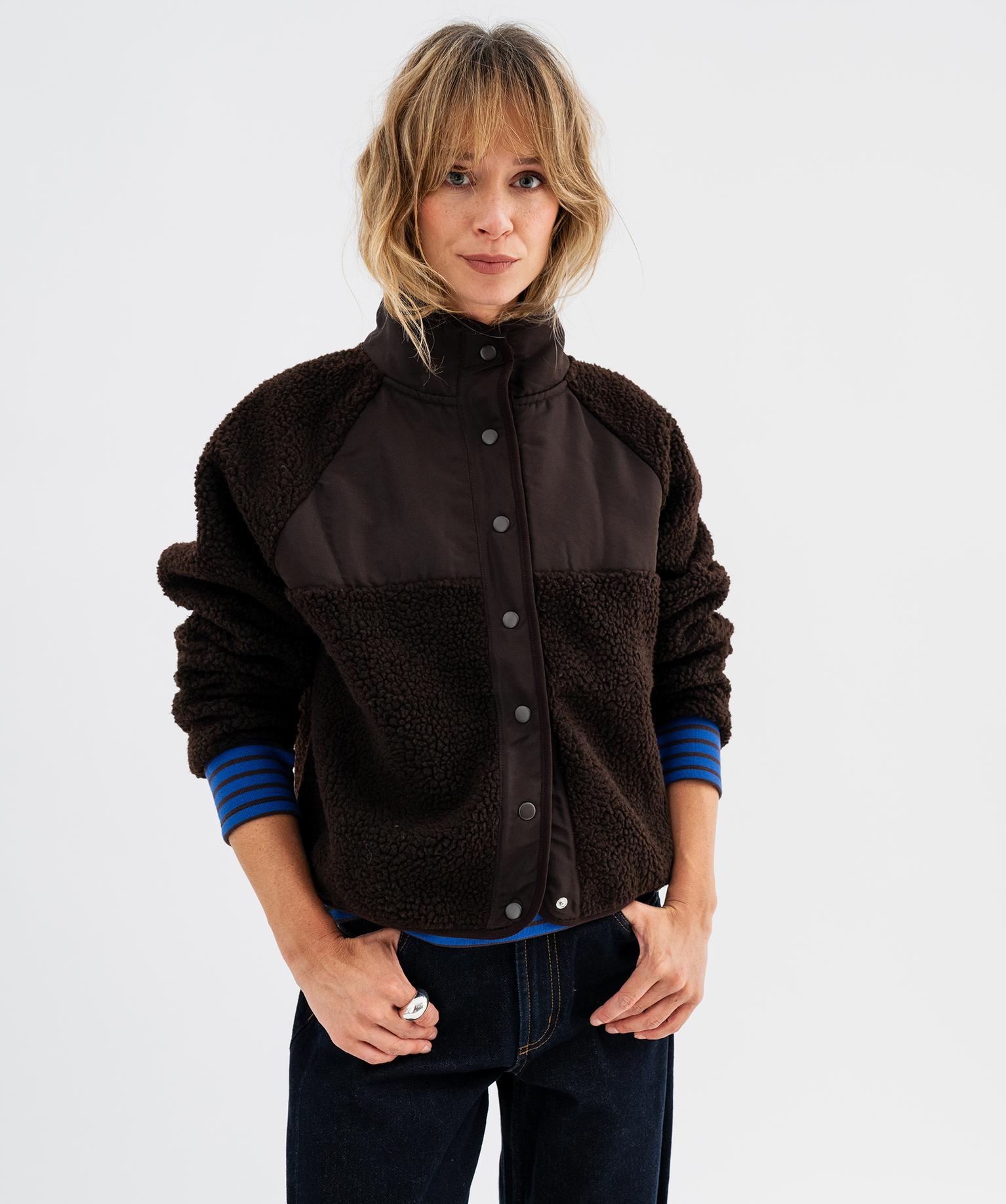 Sweat polaire boutonné femme - 36/S - marron fonce - GEMO