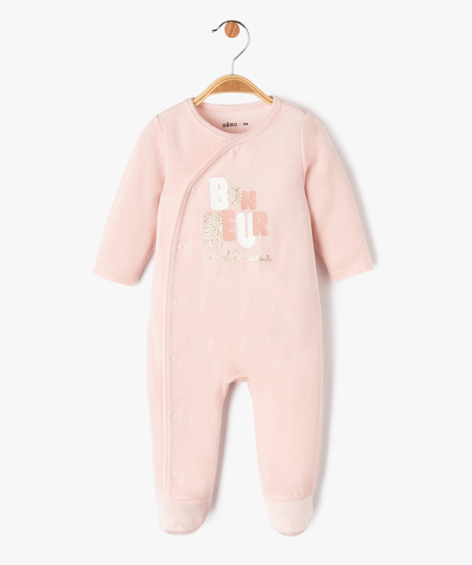 Pyjama en velours avec inscription pailletée bébé fille - GEMO