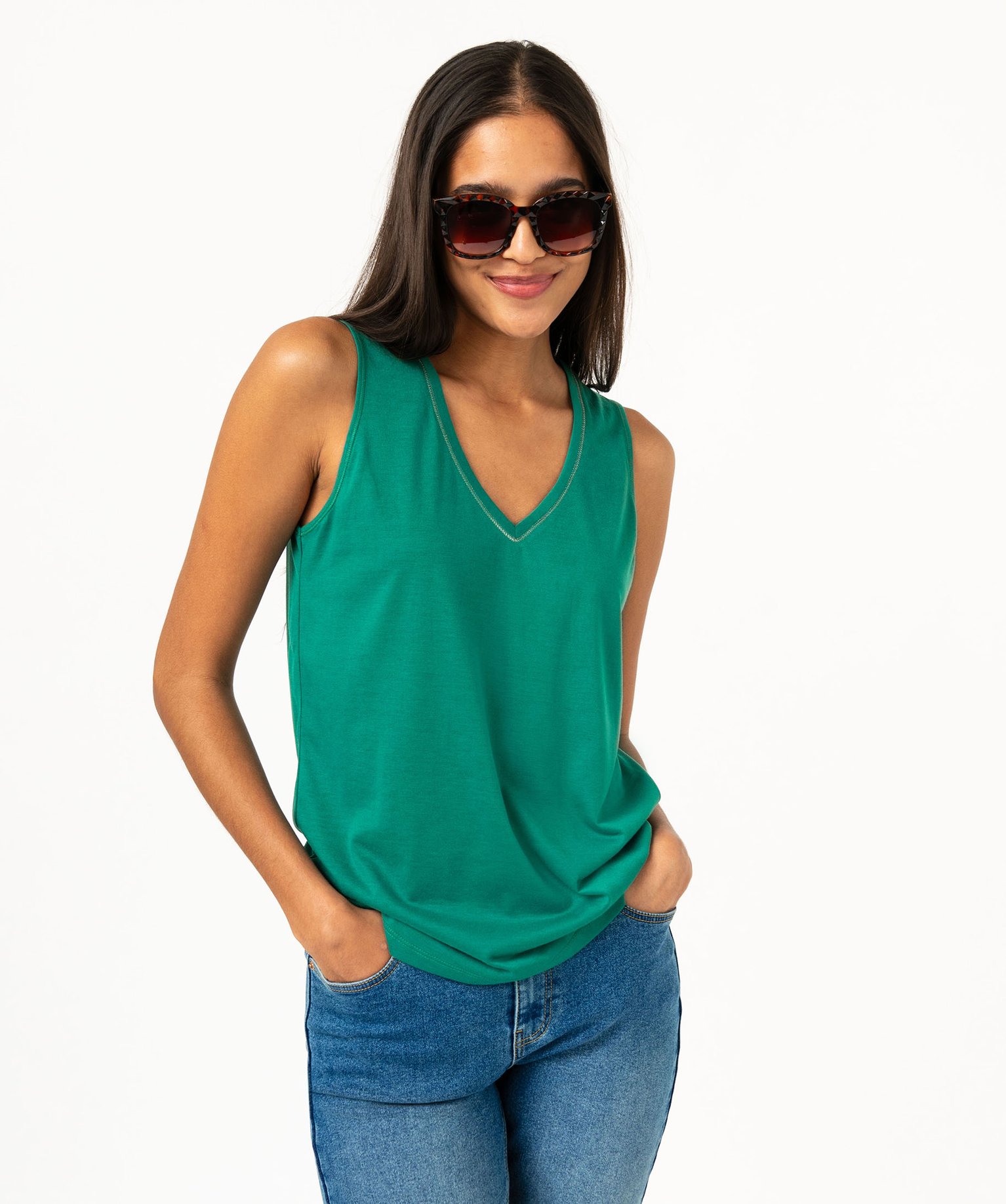 Morgan Débardeur Col V Dzana: Camiseta Transparente Sin Mangas Para Mujer (Viscosa Y Elastano)