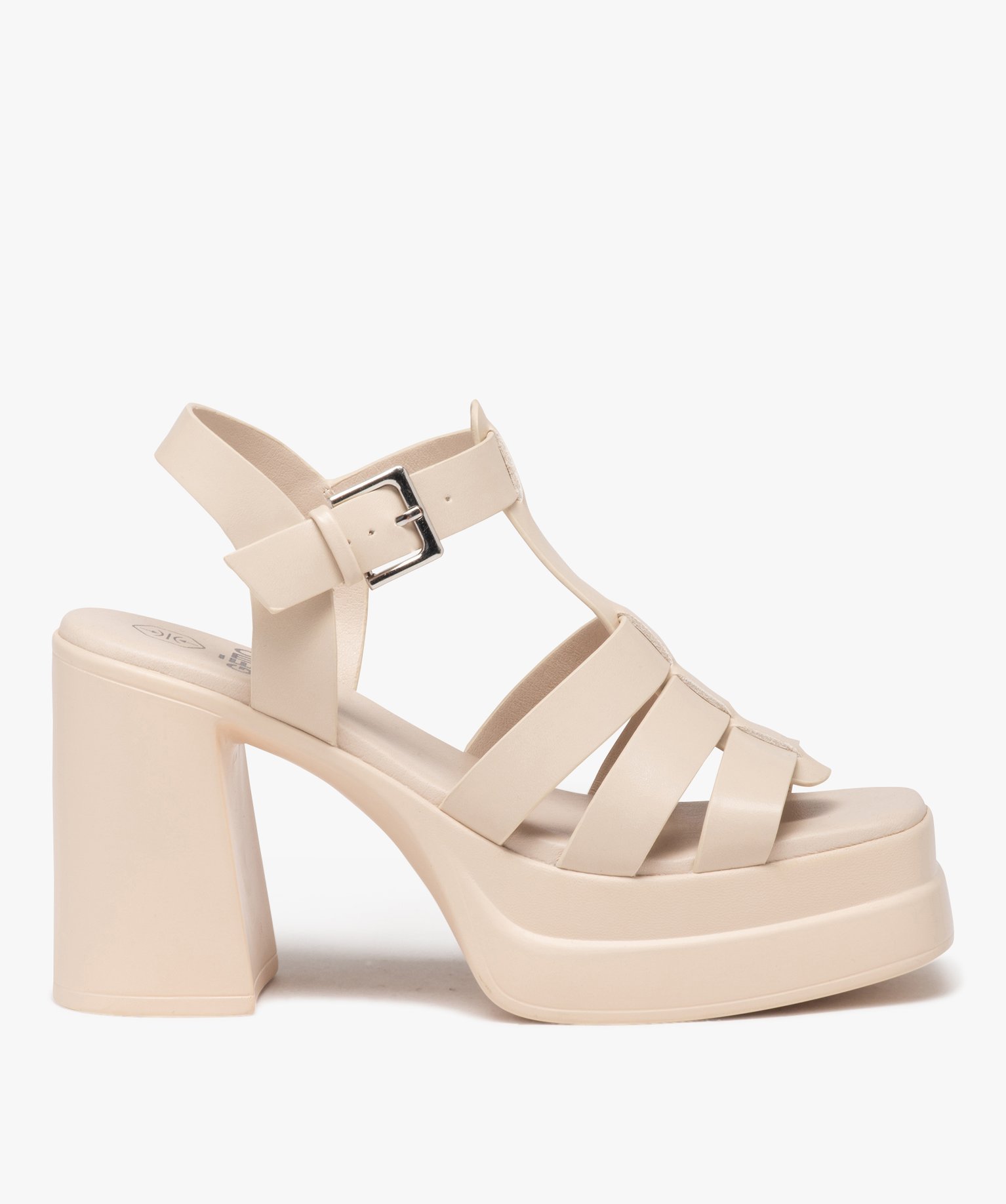 Sandales femme unies à talon haut carré et semelle plateforme avec bride à boucle - 38 - beige - GEMO