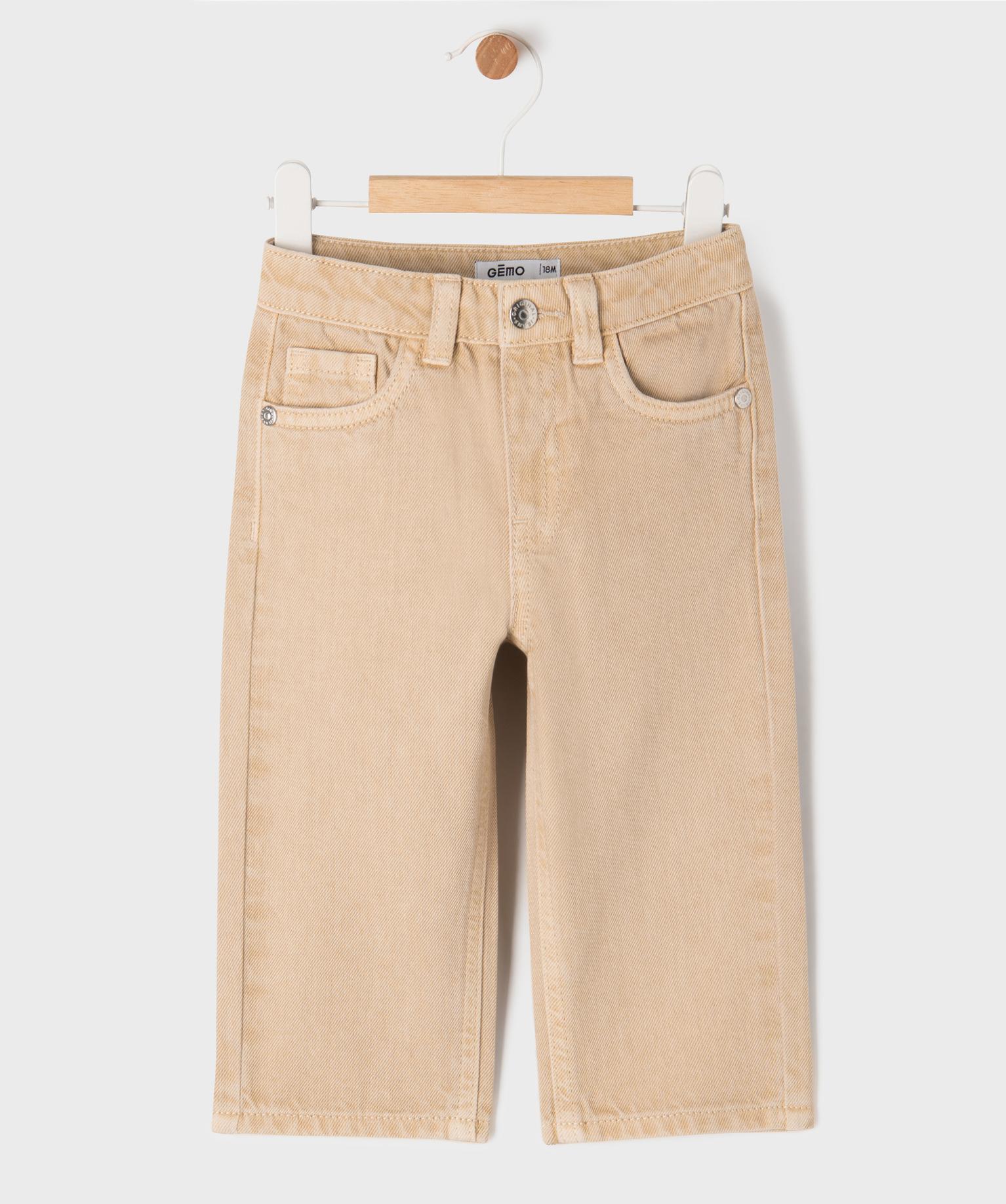 Pantalon en denim coloré coupe droite avec taille ajustable bébé garçon - 24M - beige fonce - GEMO