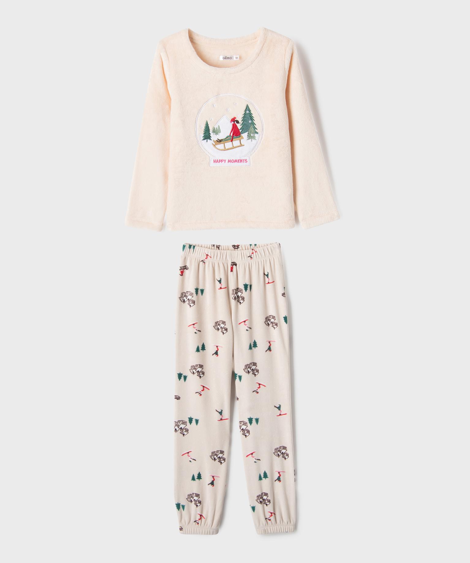 Pyjama maille peluche fille - 12A/XXS - beige fa - GEMO