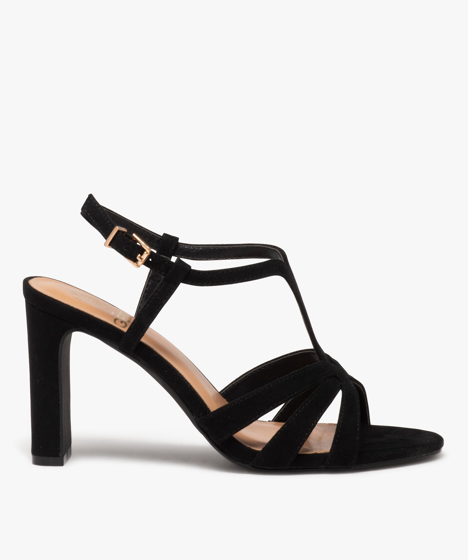 Sandales femme à talon haut en suédine dessus à brides fines unies - 38 - noir - GEMO