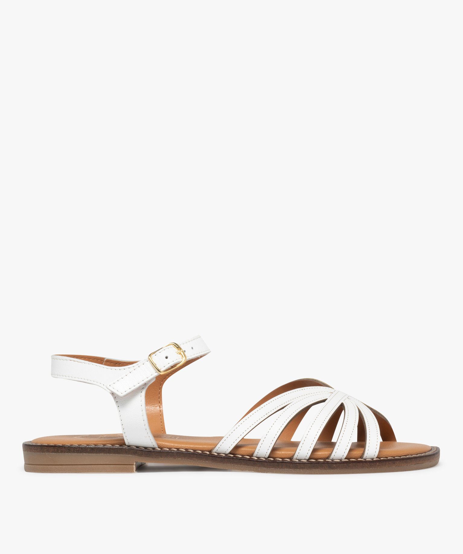 Sandales femme à talon plat et brides en cuir unies - Taneo - 37 - blanc - TANEO