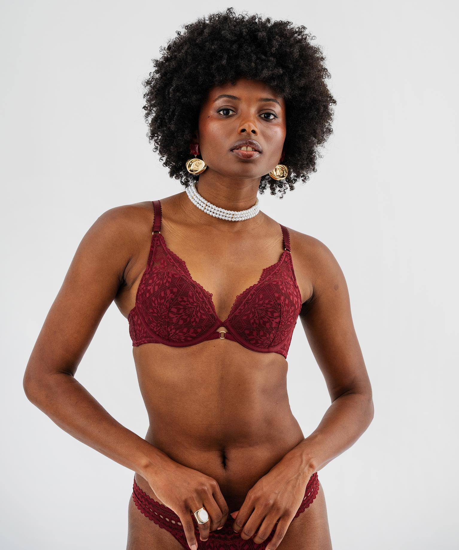 Soutien-gorge push-up en dentelle - 100D - rouge fonce - GEMO