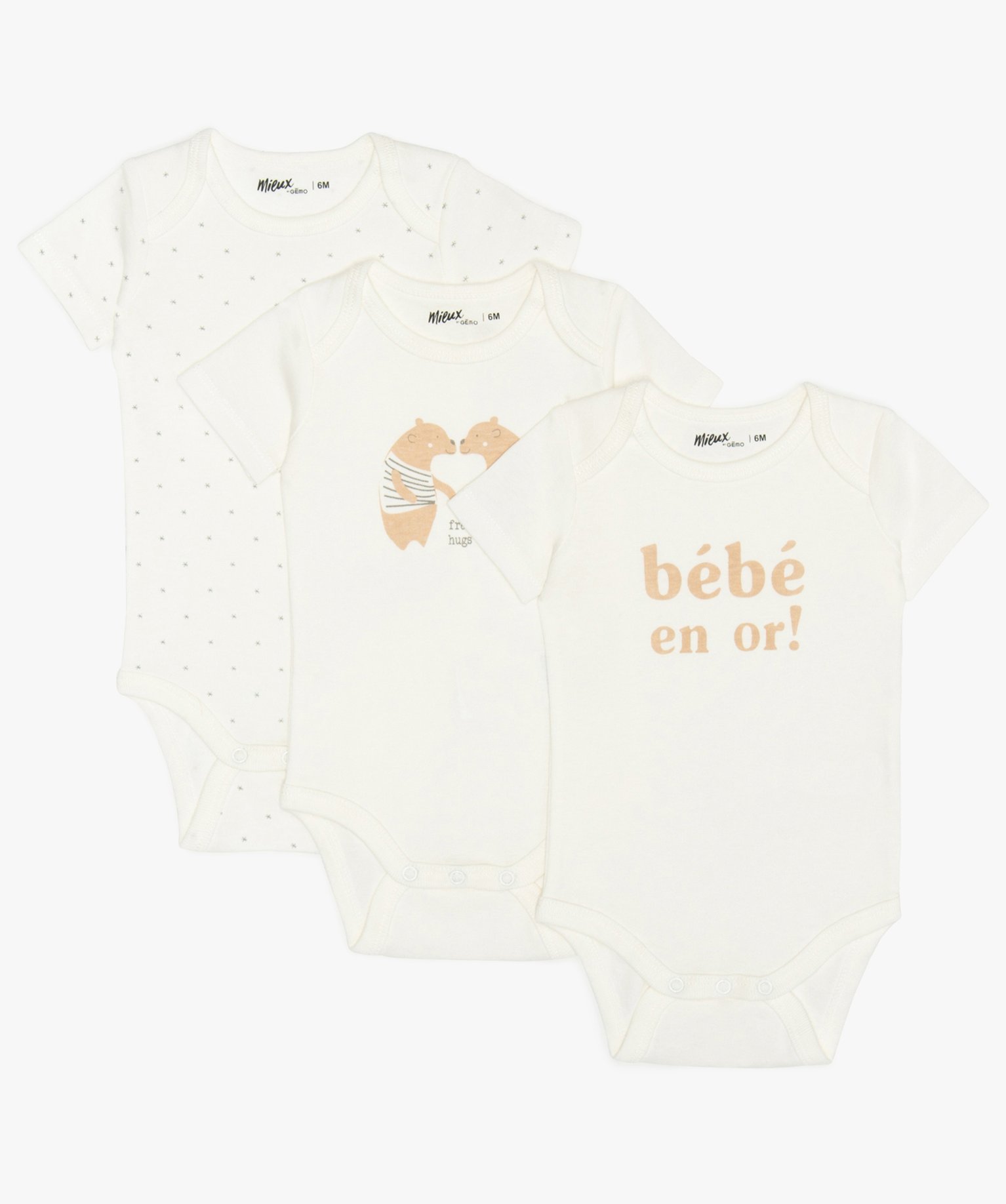 Body Bebe Mixte A Manches Courtes Imprime Lot De 3 Gemo