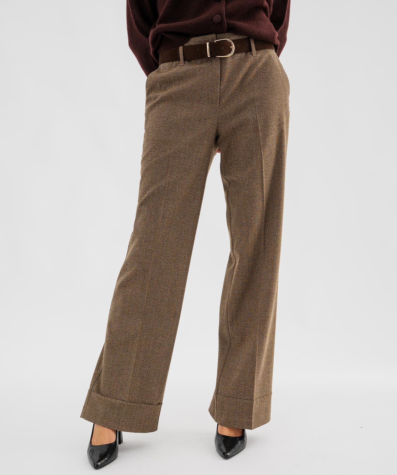 Pantalon de tailleur large et fluide avec ceinture femme - 38-40/M - marron chine - GEMO