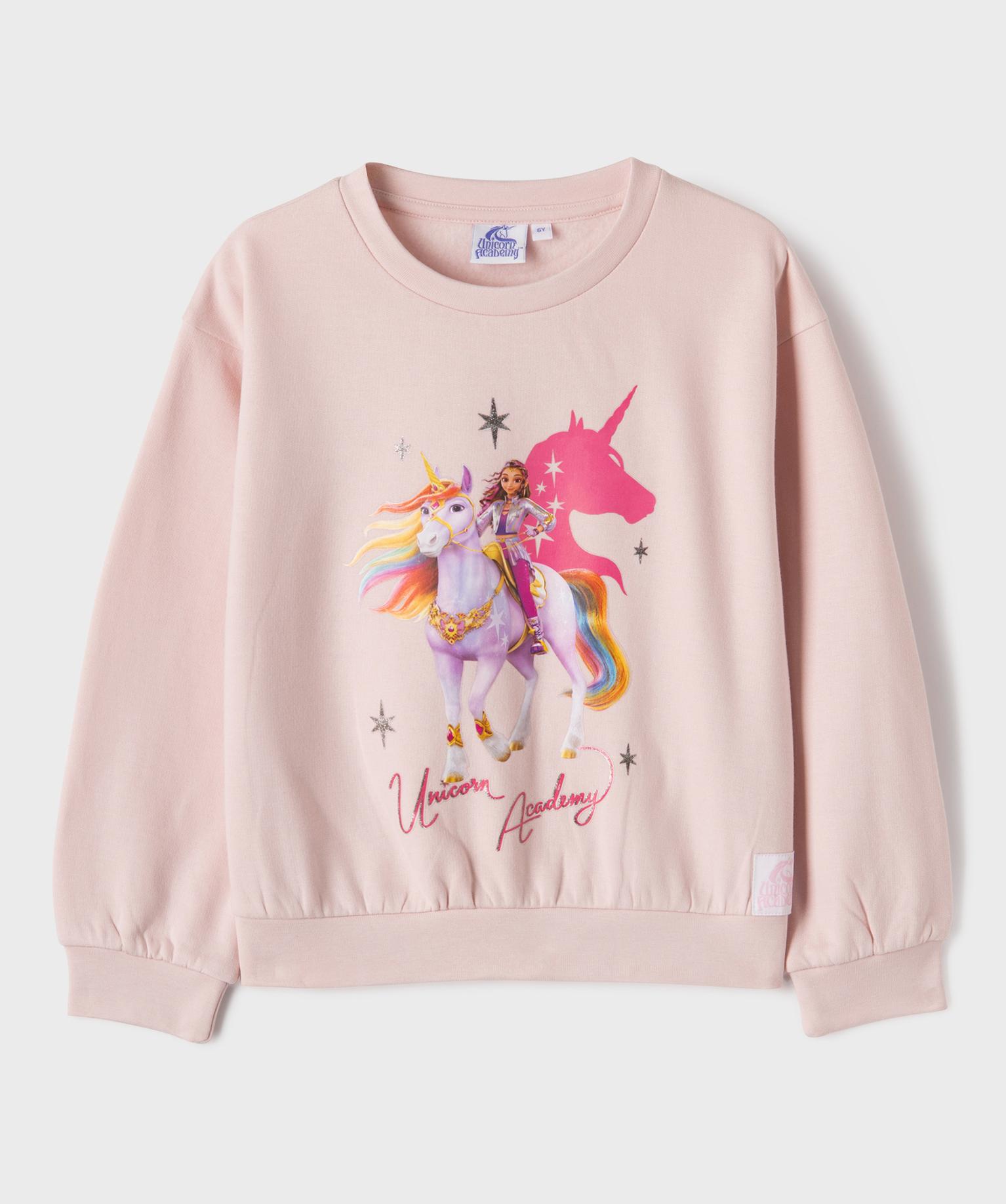 Sweat avec motif licorne pailleté fille - Unicorn Academy - 4A - rose clair - UNICORN ACADEMY