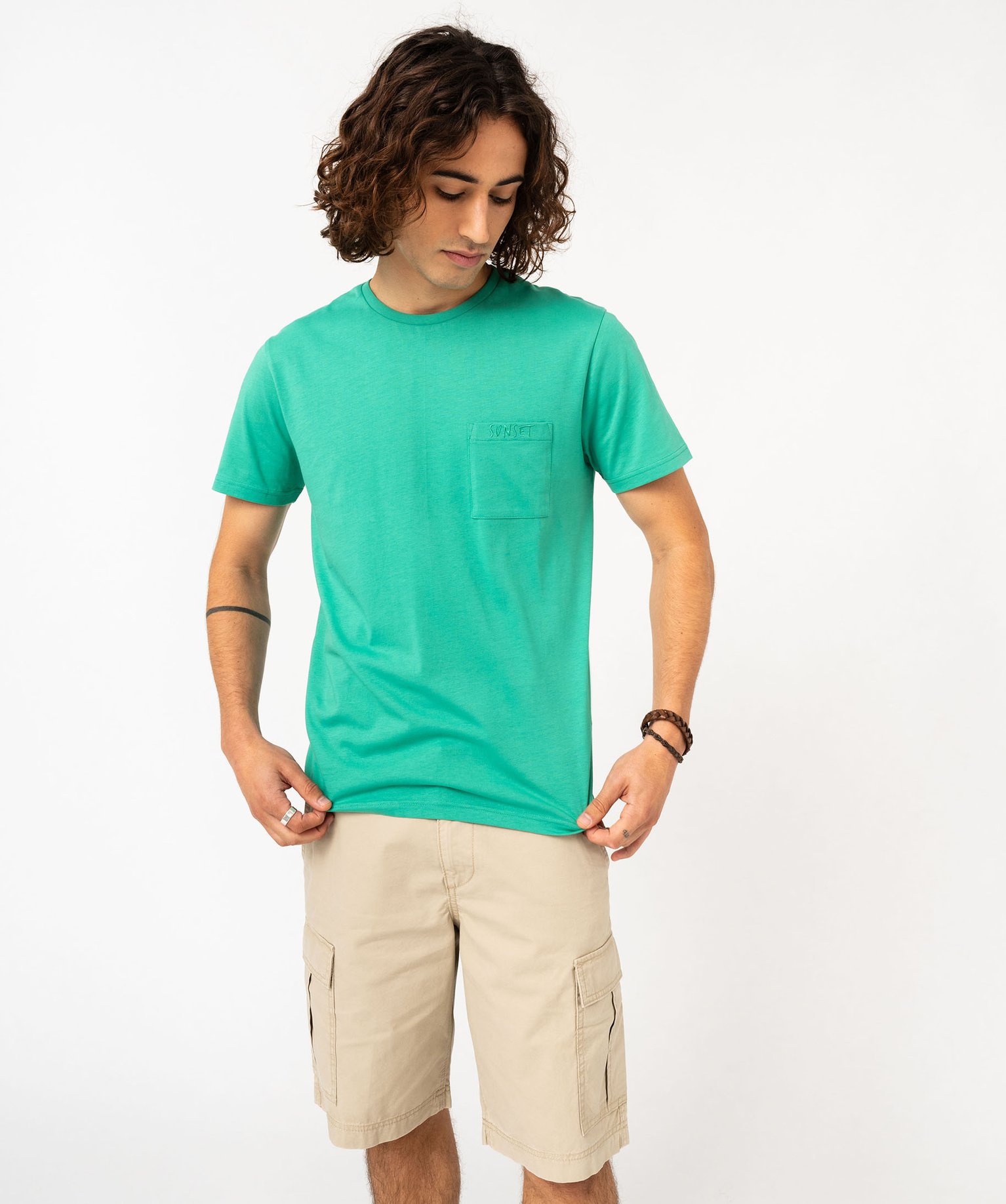 Tee-shirt à manches courtes avec poche poitrine homme - M - vert - GEMO