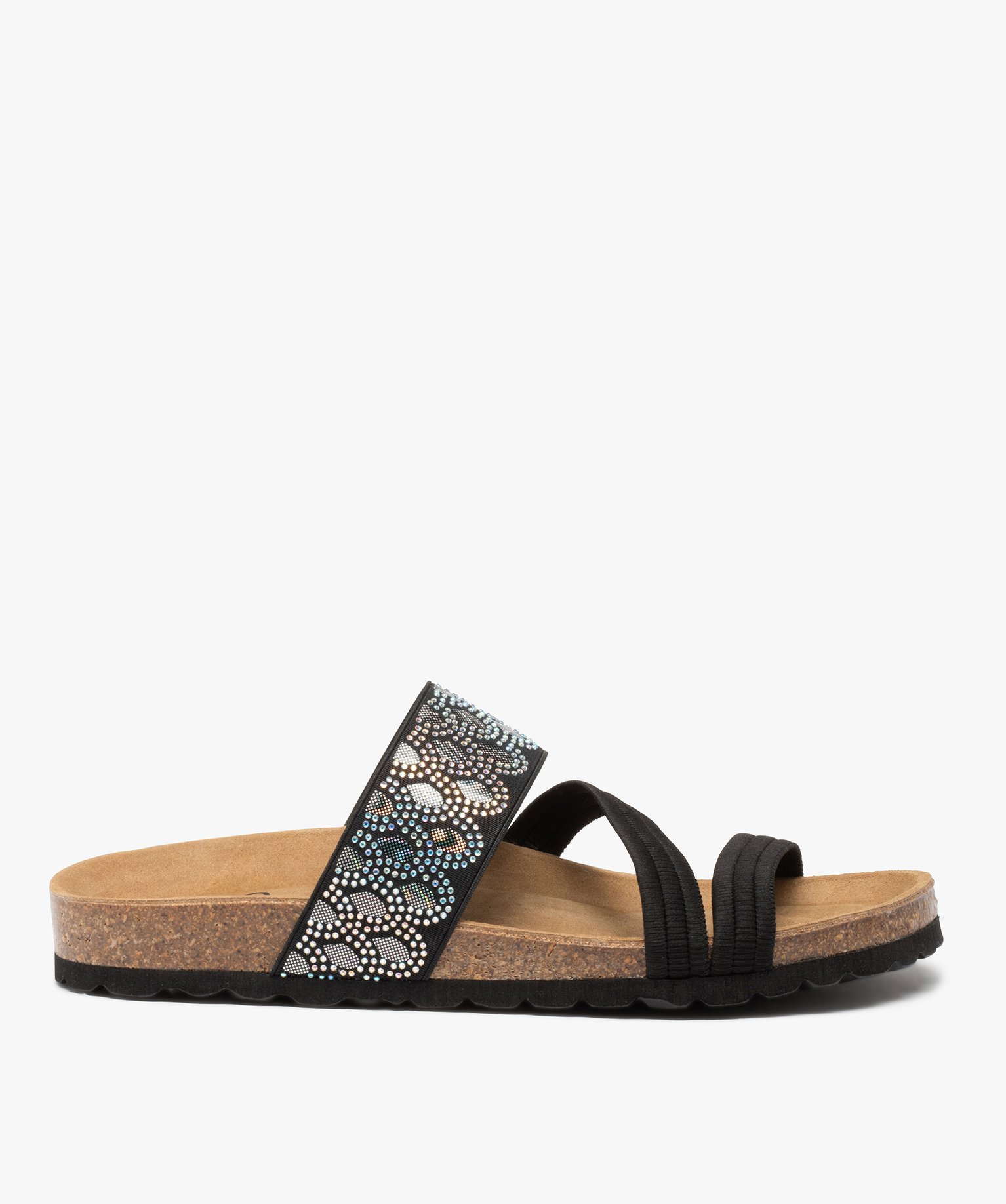 Mules femme à talon plat avec brides élastiques fantaisie - 38 - noir - GEMO