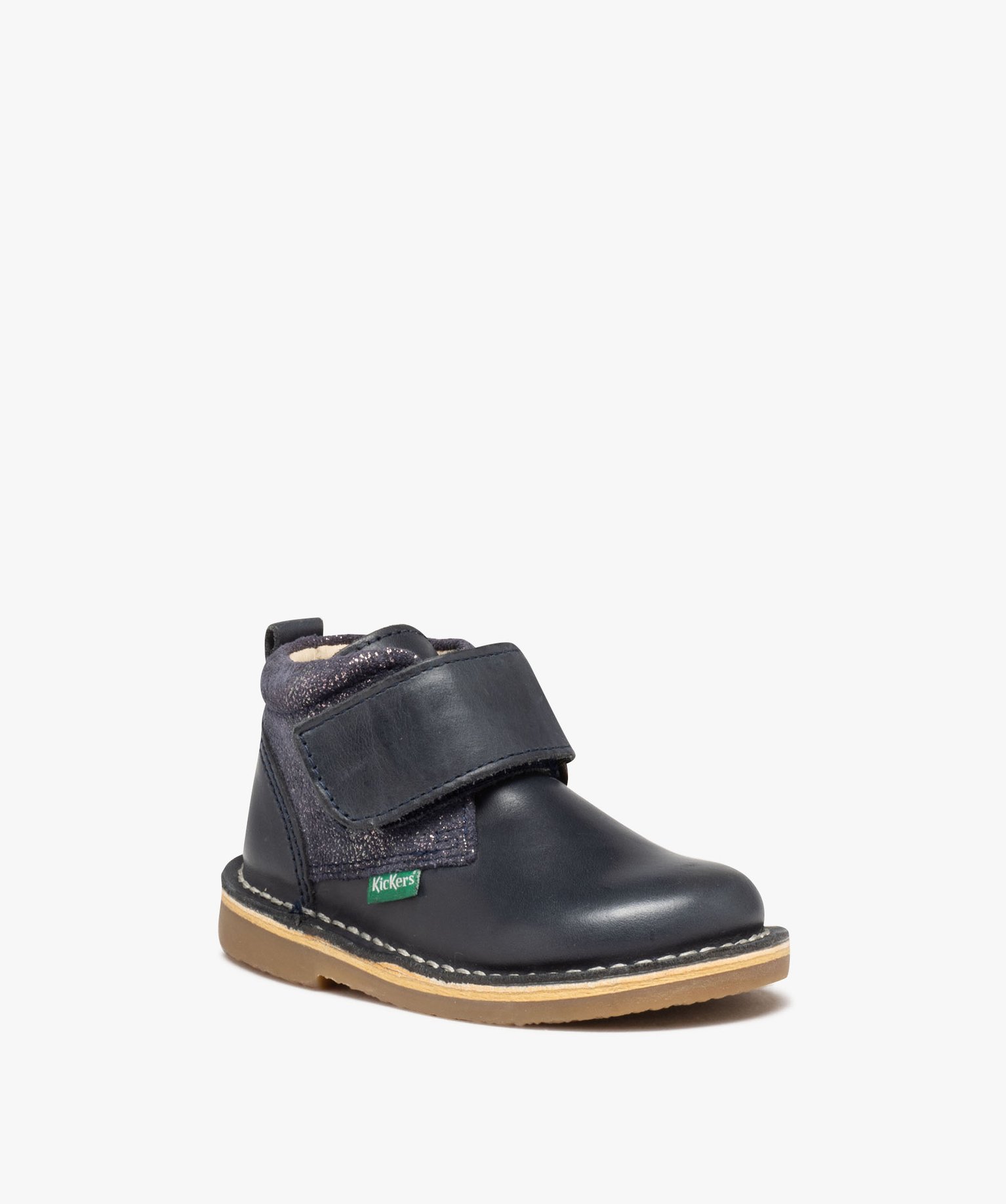 Bottes bébé fille en cuir uni à scratch - Kickers - 24 - marine - KICKERS
