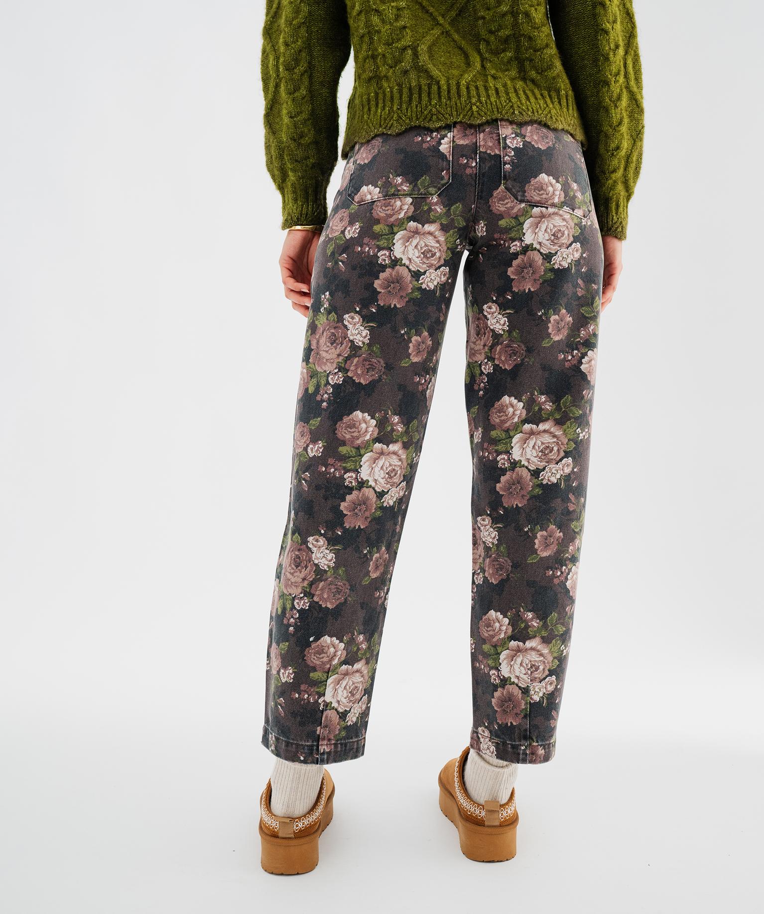 Pantalon en twill de coton fleuri forme ballon femme - 38-40/M - marron fonce - GEMO