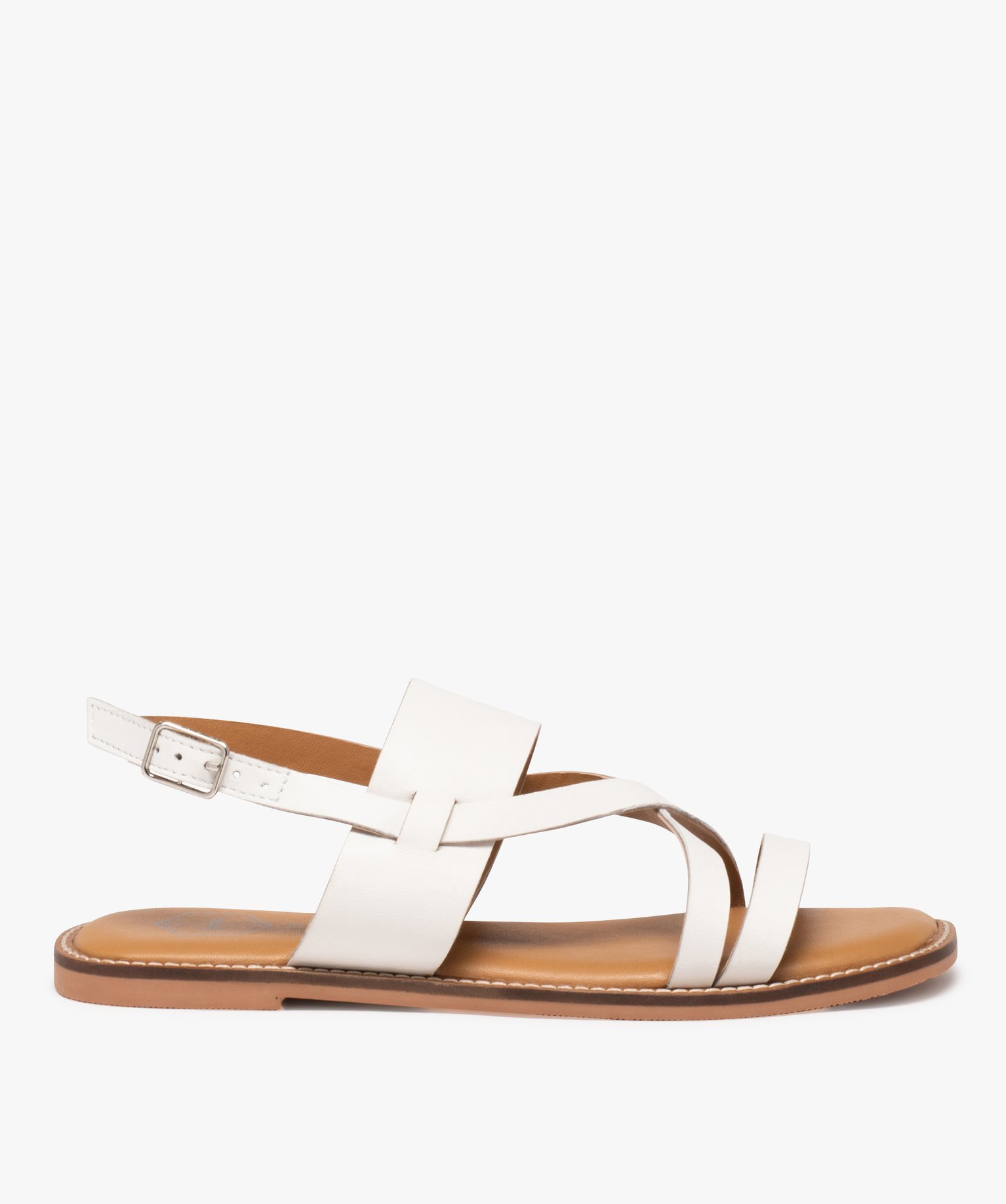 Sandales femme plates unies en cuir à multiples brides - 40 - blanc - TANEO