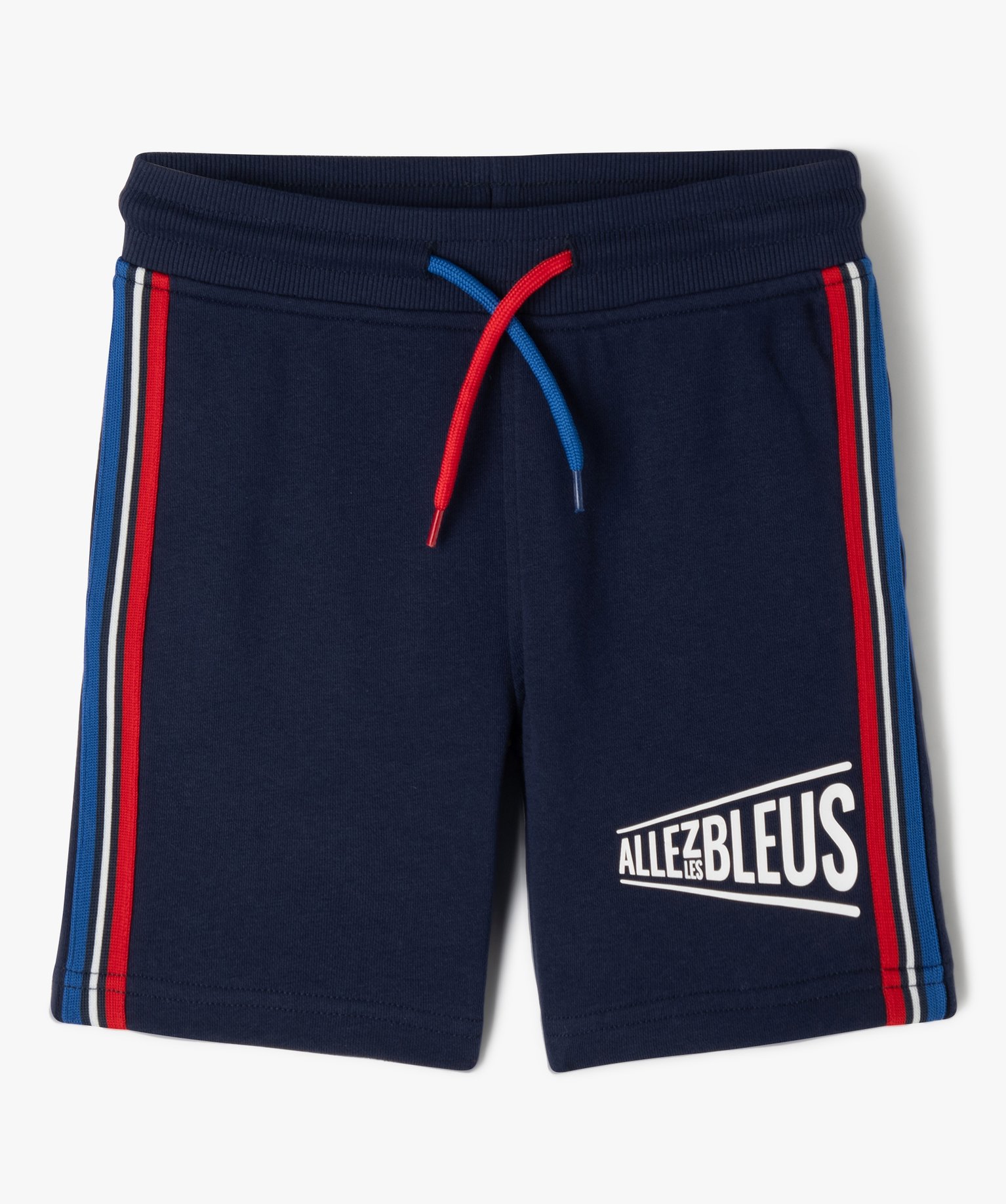 Short en maille avec bandes tricolores garçon - Allez les bleus - 6 - marine - ALLEZ LES BLEUS