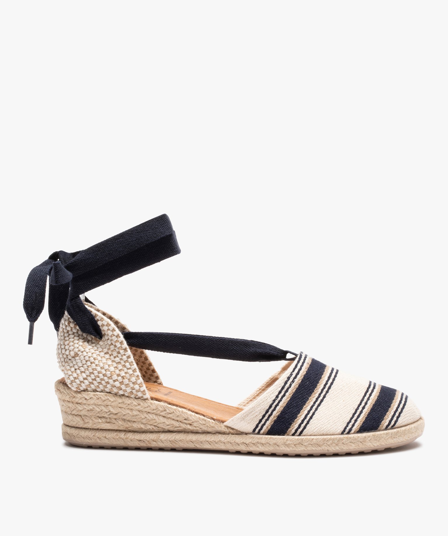 Espadrilles femme à petit talon et lacet ruban - 38 - bleu standard - GEMO