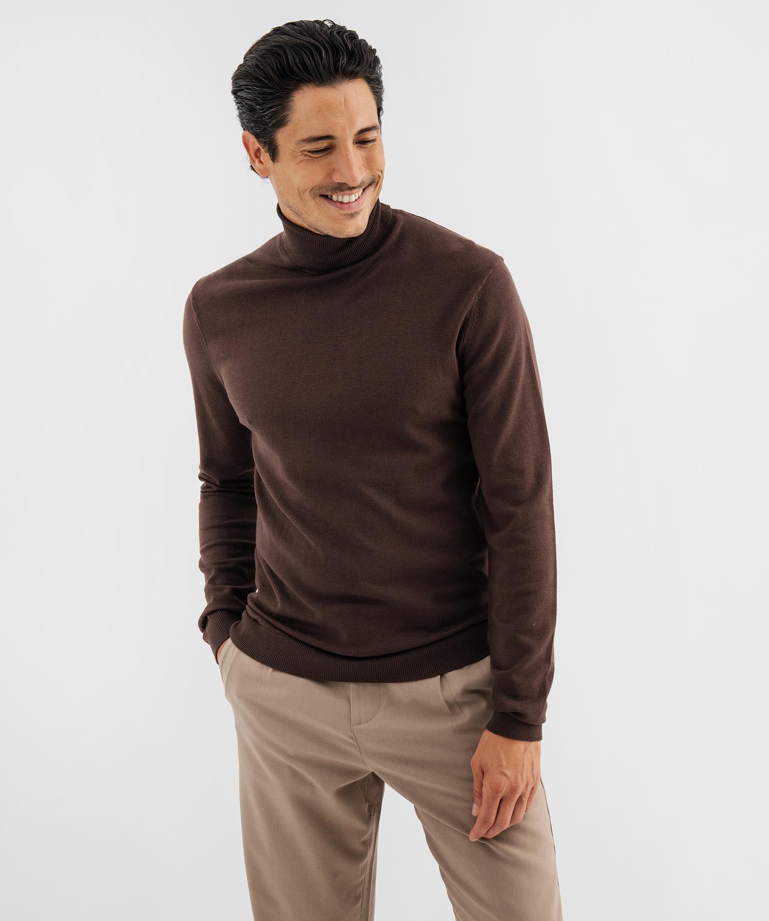 Pull col roulé en maille fine homme - 42-44/L - marron fonce - GEMO