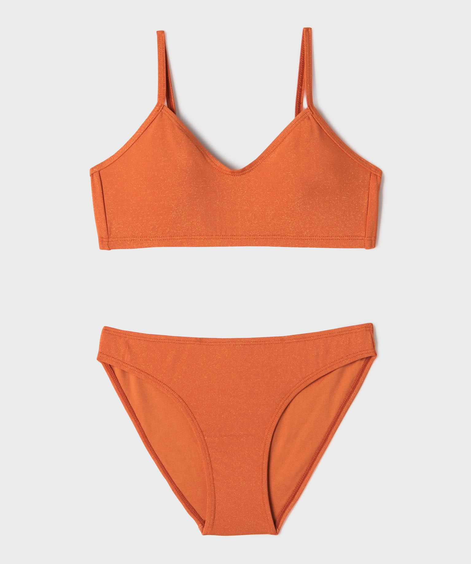 Maillot de bain 2 pièces aux reflets pailletés fille - 12A/XXS - orange - GEMO