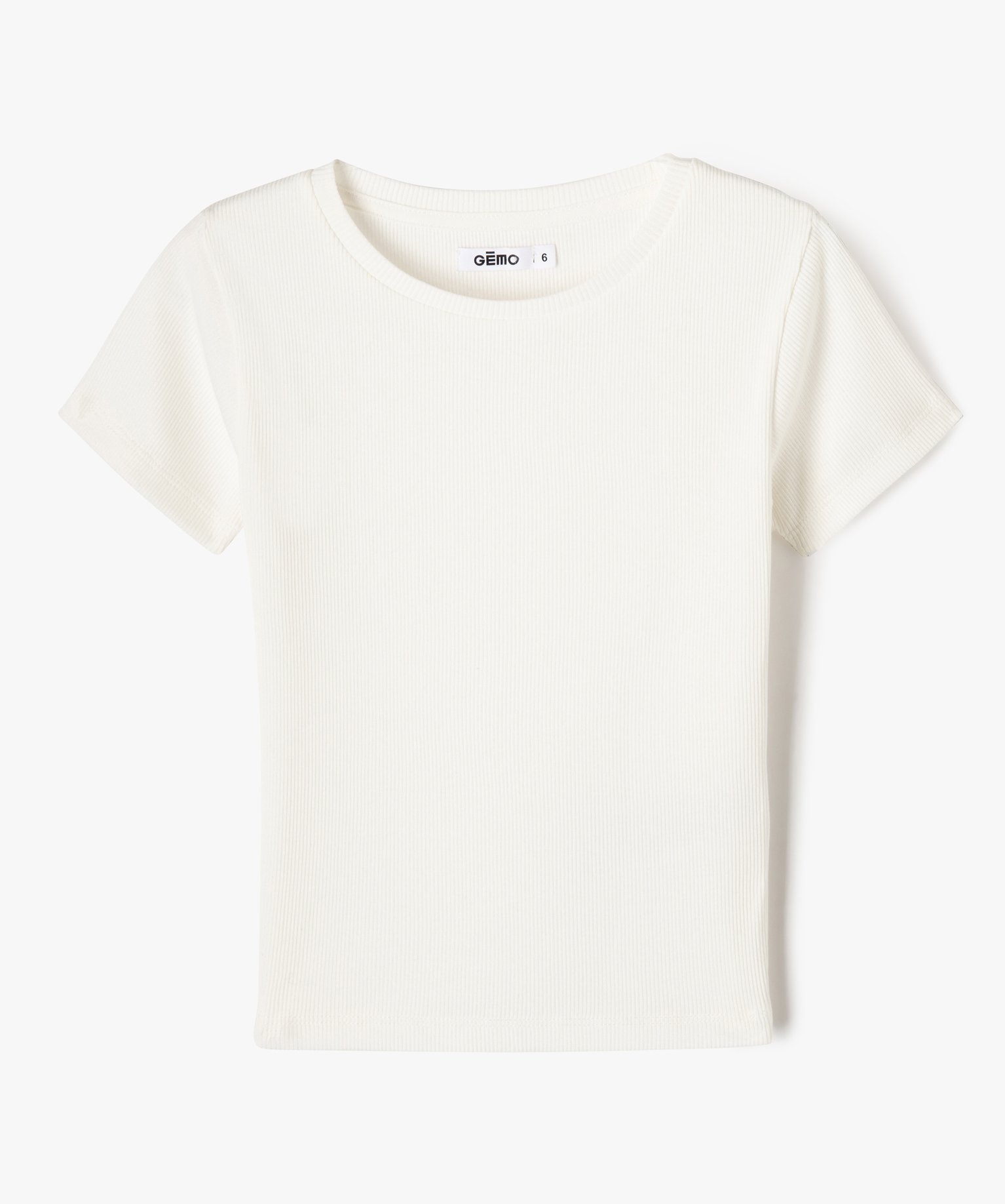 Tee-shirt à manches courtes en maille côtelée fille - 6 - ecru - GEMO