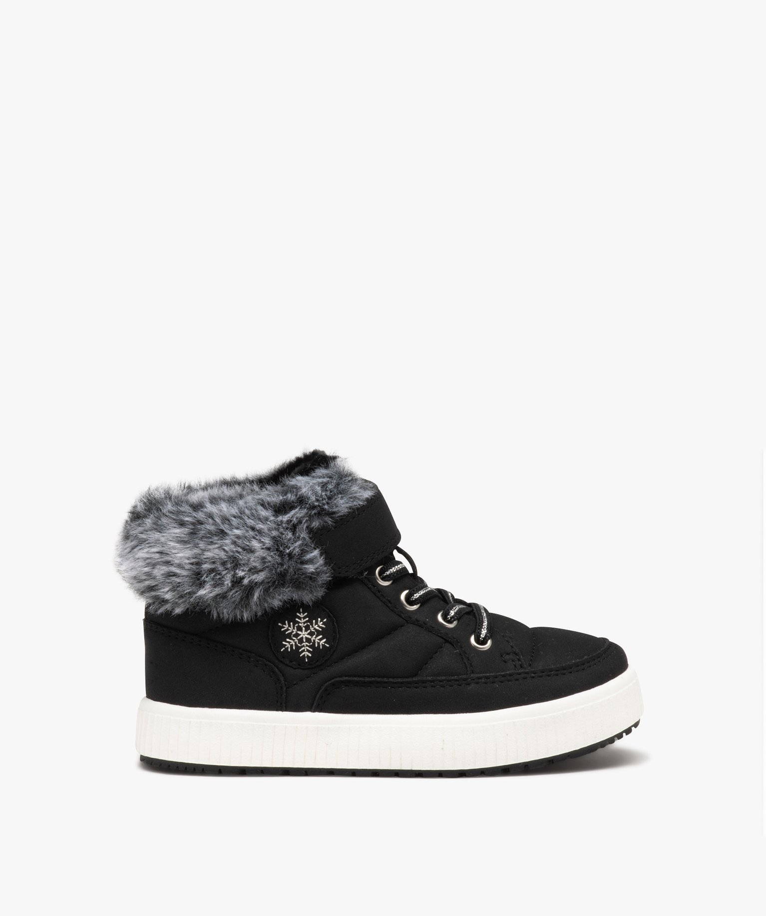 Baskets fille mid-cut unies avec col fourré - 30 - noir - GEMO