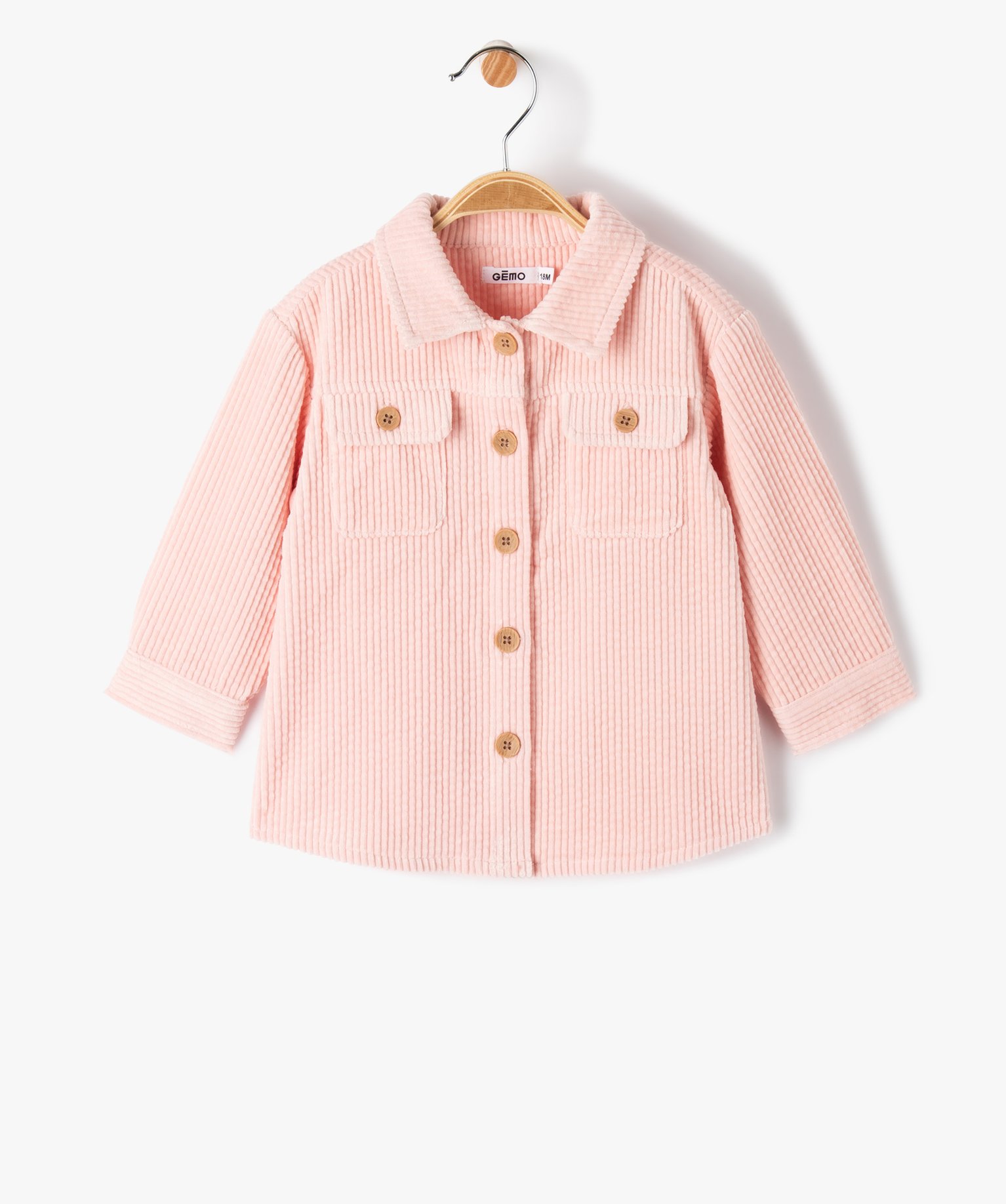 Chemise bébé fille en velours à grosses côtes - 12M - rose - GEMO