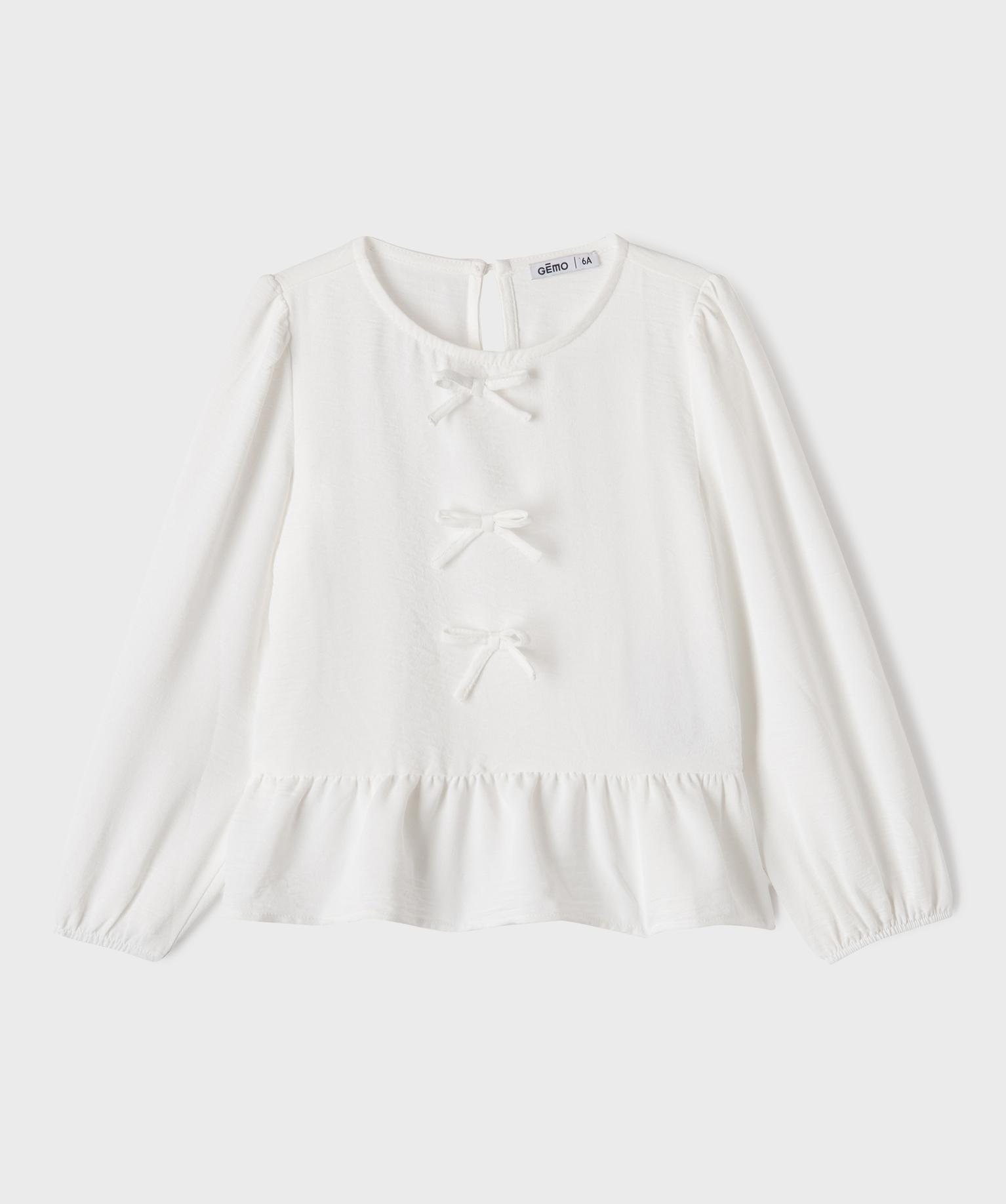 Blouse col rond fille - 4A - blanc standard - GEMO