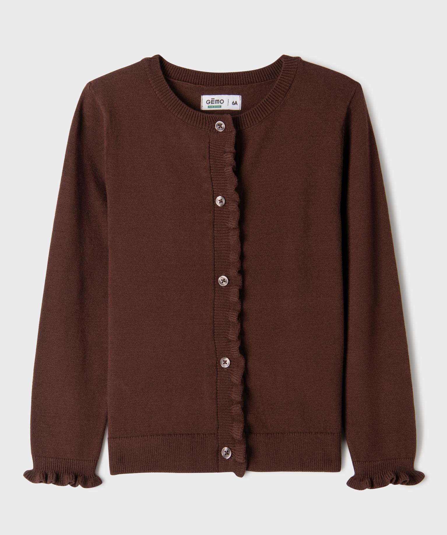 Gilet fin en viscose avec finitions froncées fille - 6A - marron fonce - GEMO