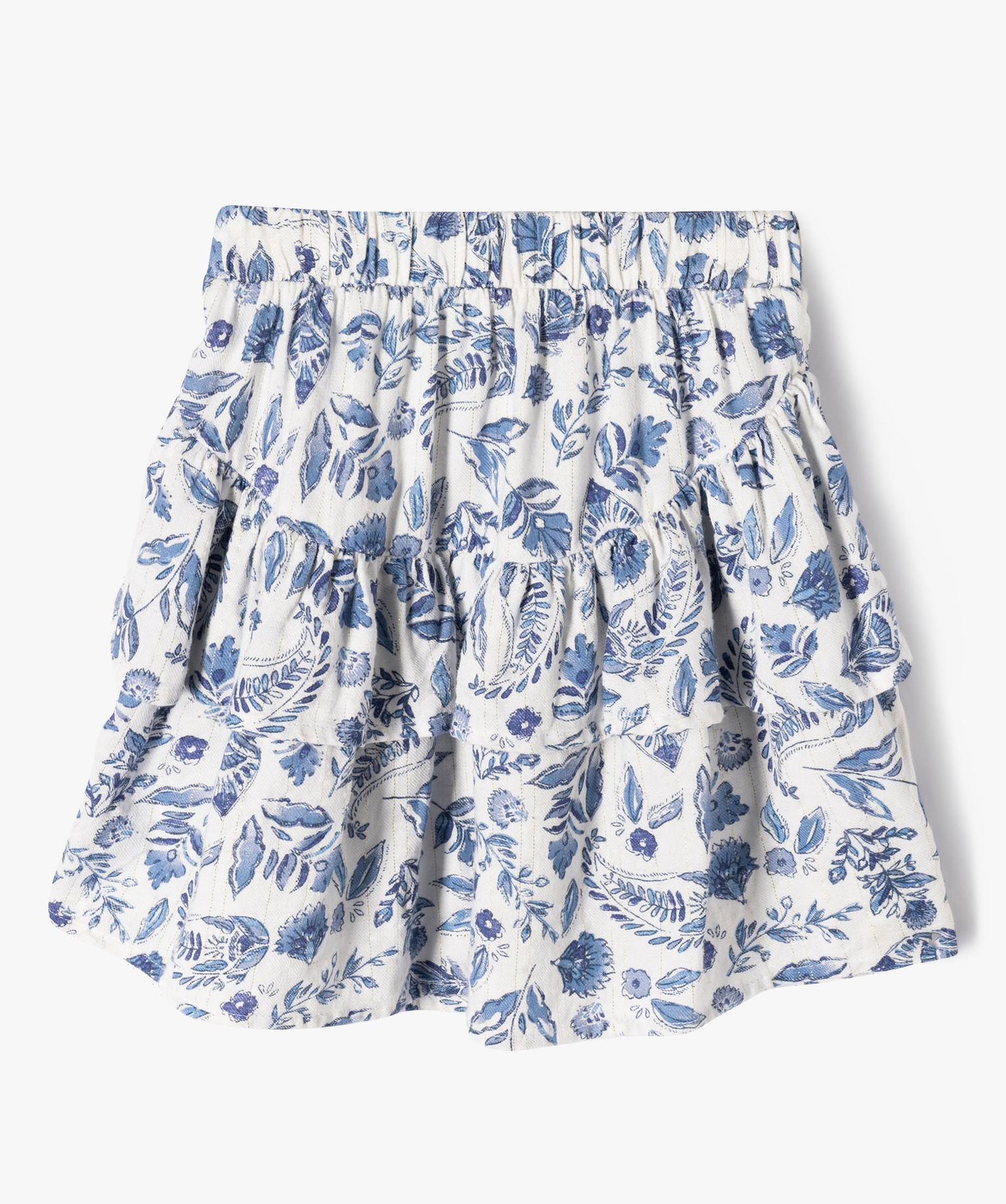 Jupe courte à volants fleurie et pailletée fille - 6A - bleu standard - GEMO