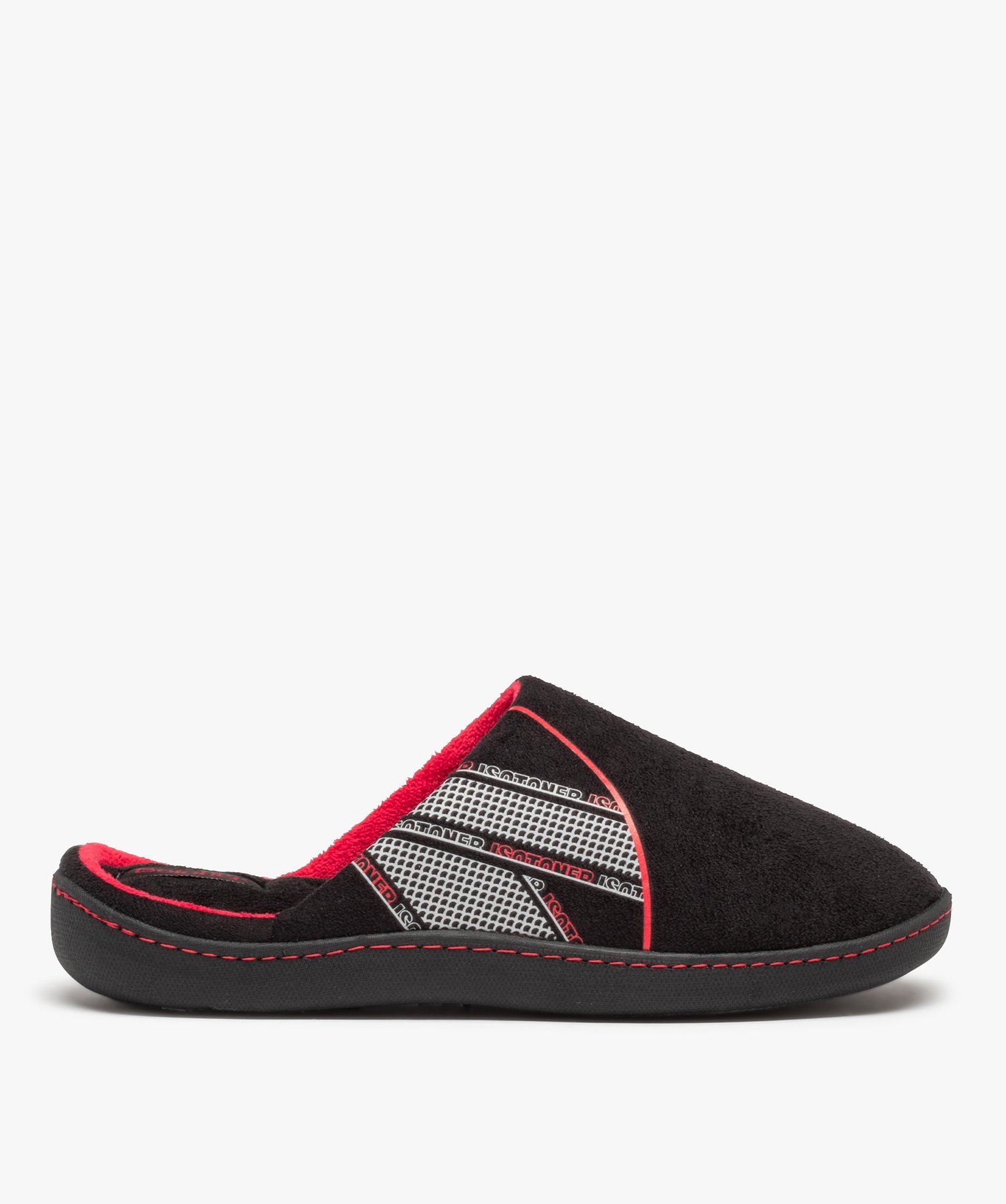 Chaussons homme mules plates en velours bicolores - Isotoner - 40 - noir standard - ISOTONER