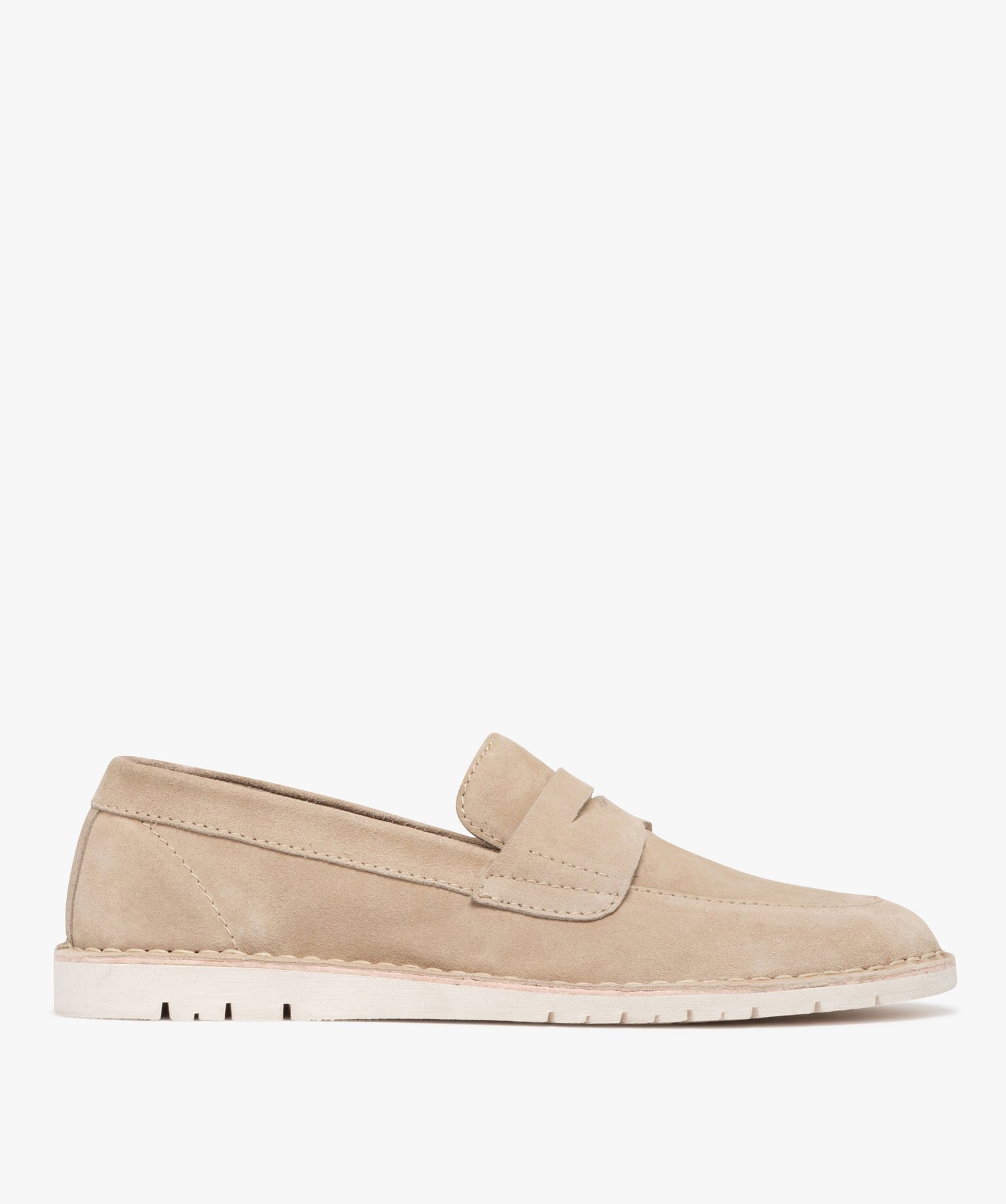 Mocassins homme unis dessus en cuir suédé style urbain - Taneo - 46 - beige - TANEO