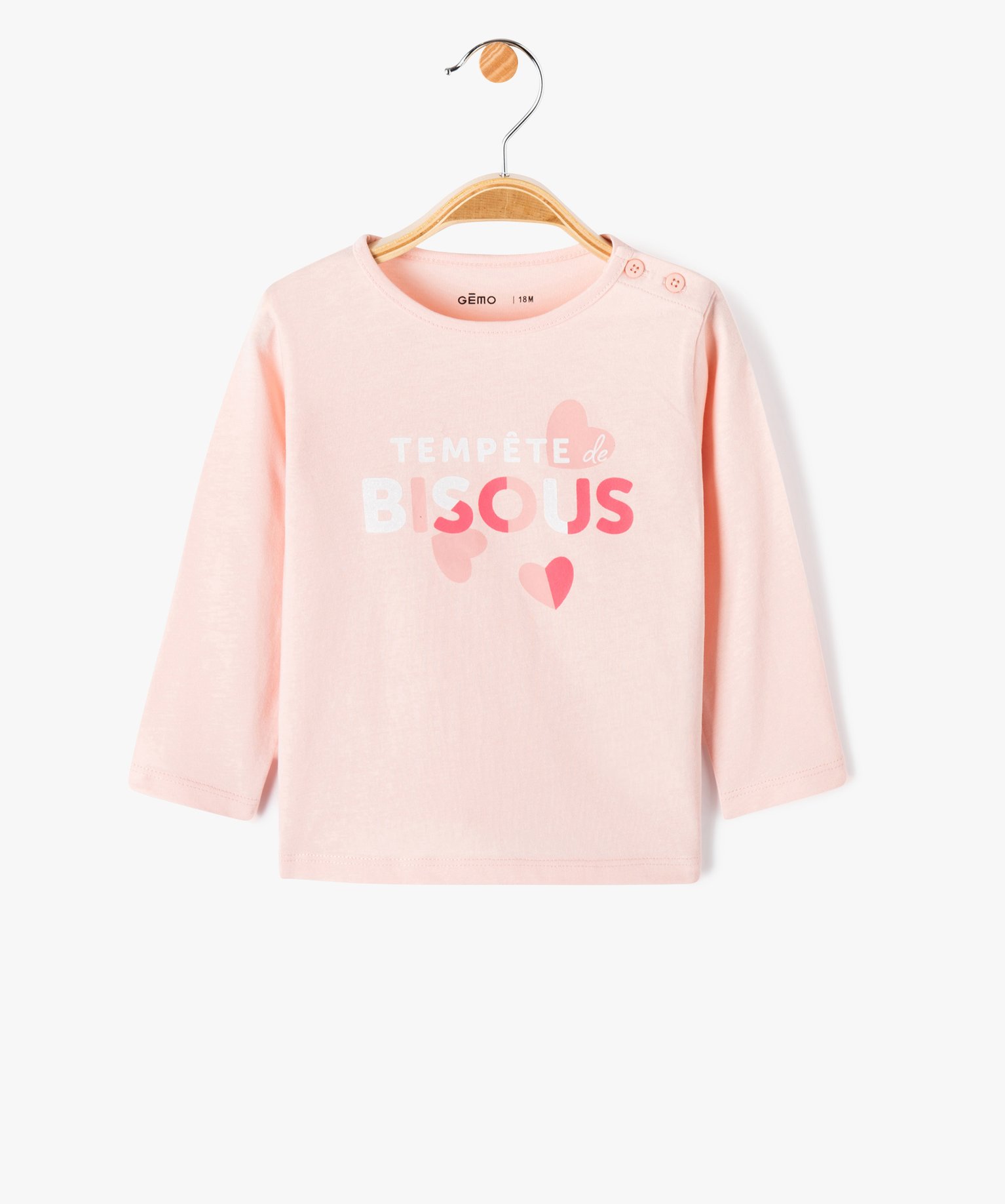 Tee-shirt à manches longues à message bébé fille - 3M - rose - GEMO