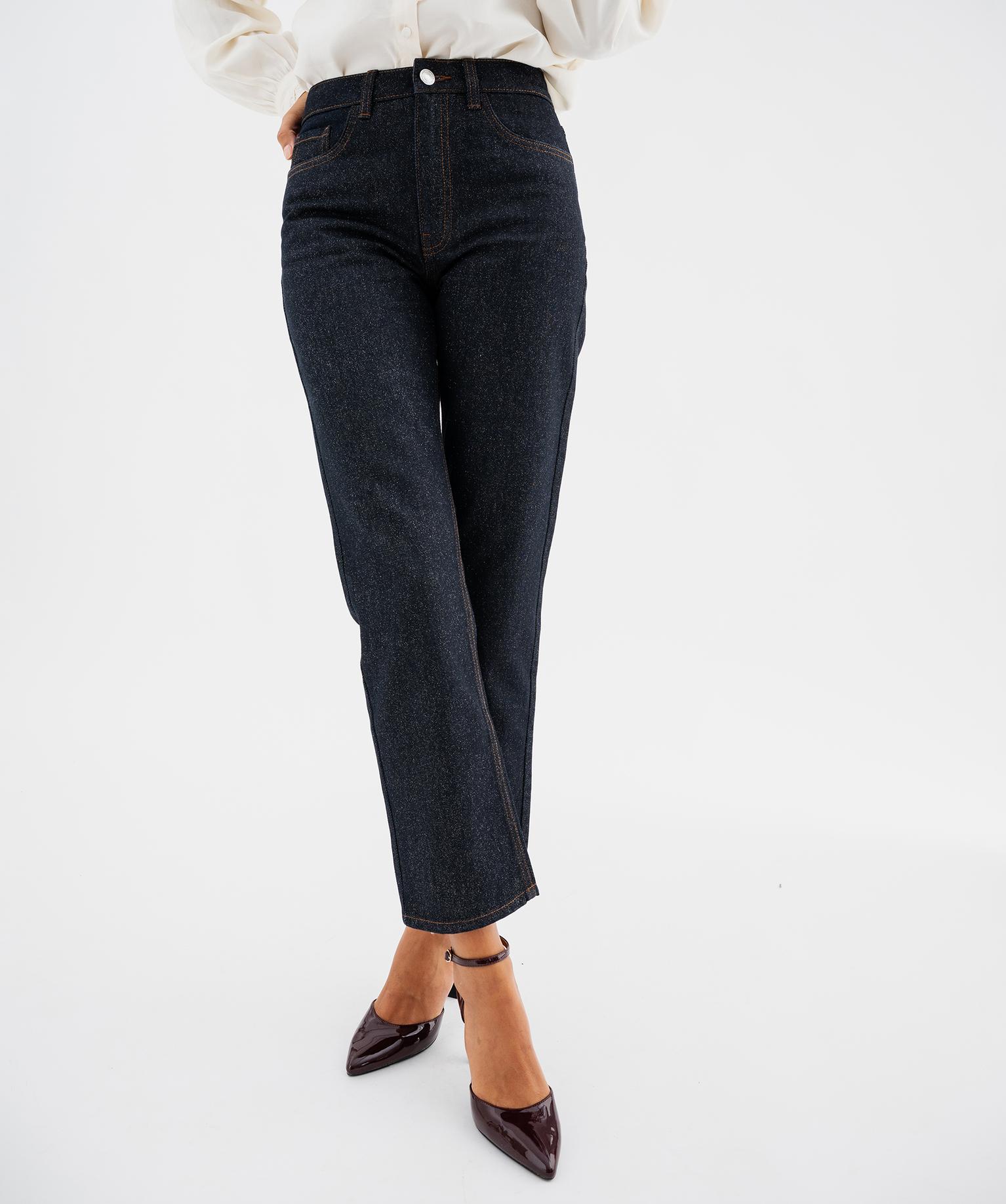 Jean straight cropped en denim pailleté femme - 38-40/M - bleu fonce - GEMO