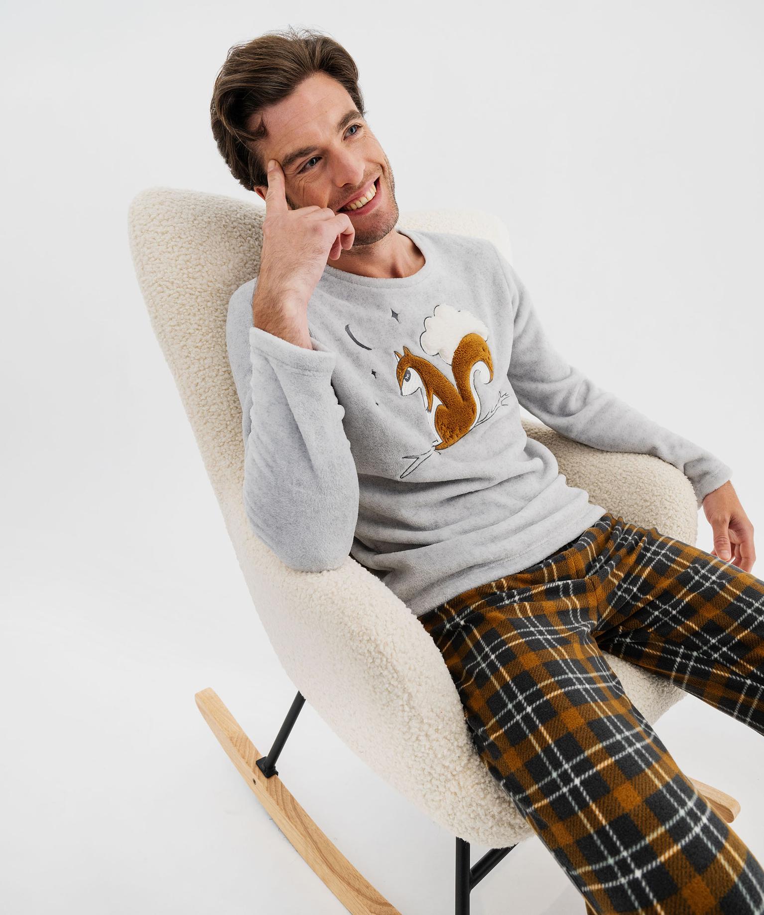 Pyjama en maille peluche avec motif écureuil homme blanc GEMO